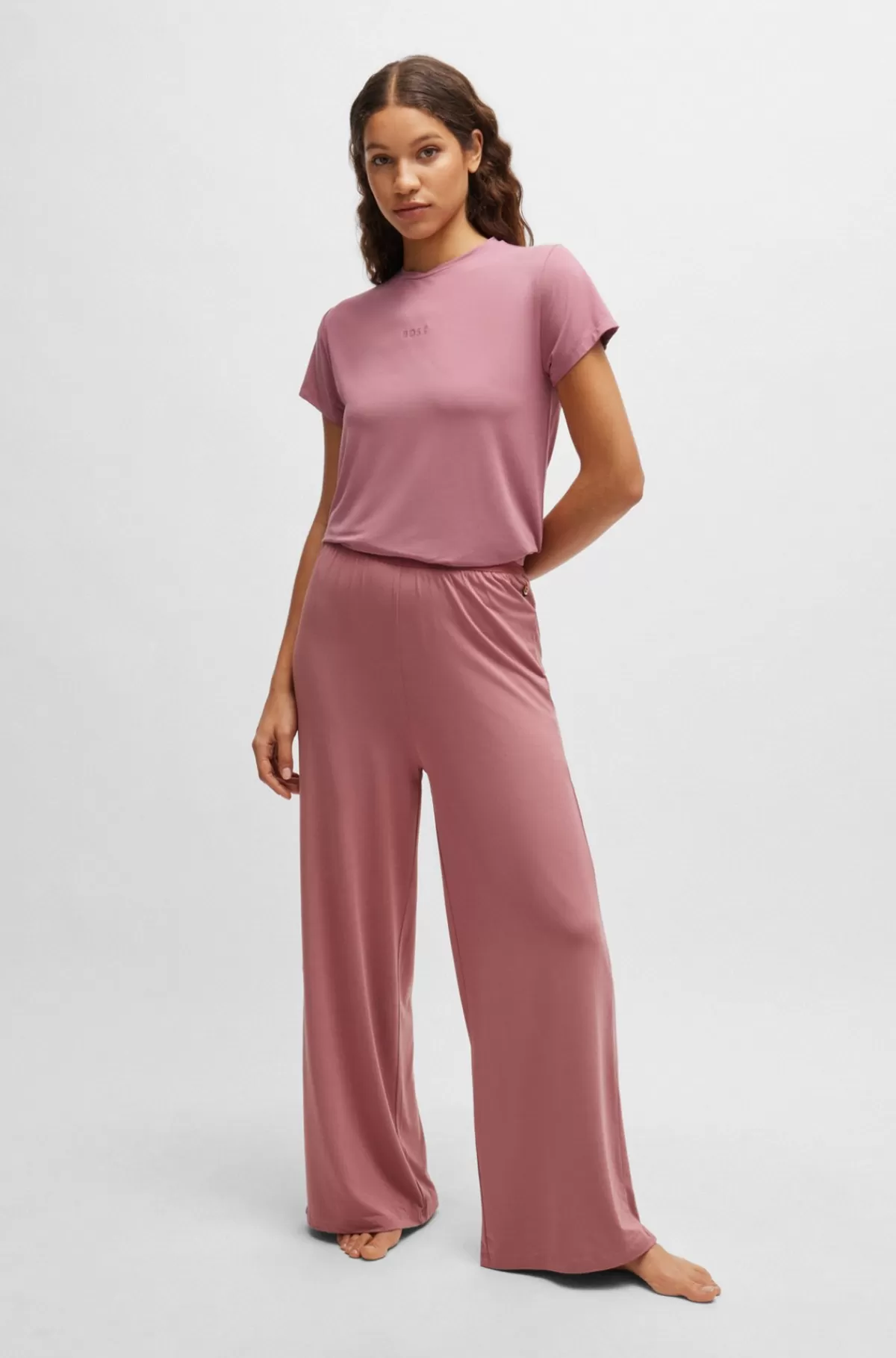 HUGO BOSS Pyjamasbukser I Modal Med Stræk Og Logolinning Lyserød New