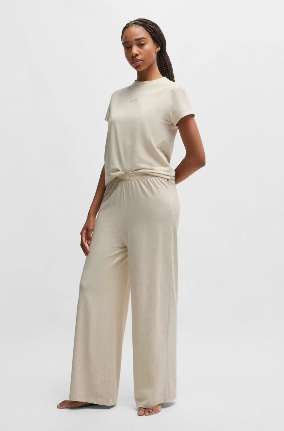 HUGO BOSS Pyjamasbukser I Modal Med Stræk Og Logolinning Lys beige Best