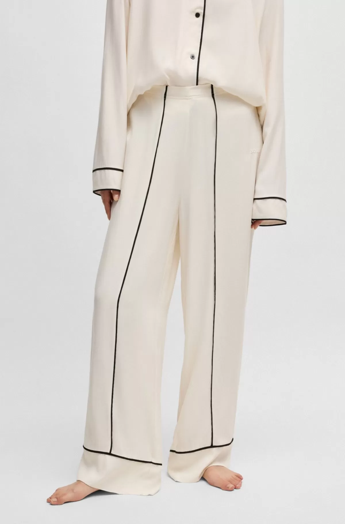 HUGO BOSS Pyjamasbukser Med Paspolering I Kontrastfarve Og Broderet Logo Hvid Online