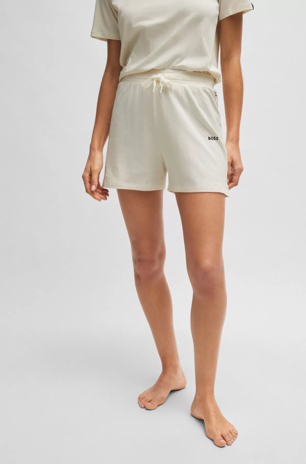 HUGO BOSS Pyjamasshorts I Bomuld Med Stræk, Logoprint Og Løbesnor Hvid Best