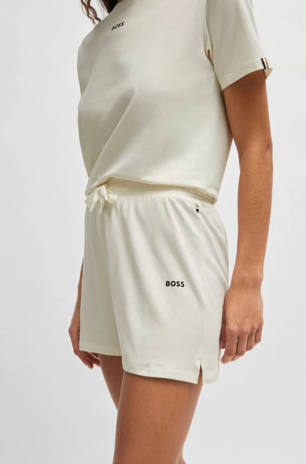 HUGO BOSS Pyjamasshorts I Bomuld Med Stræk, Logoprint Og Løbesnor Hvid Best