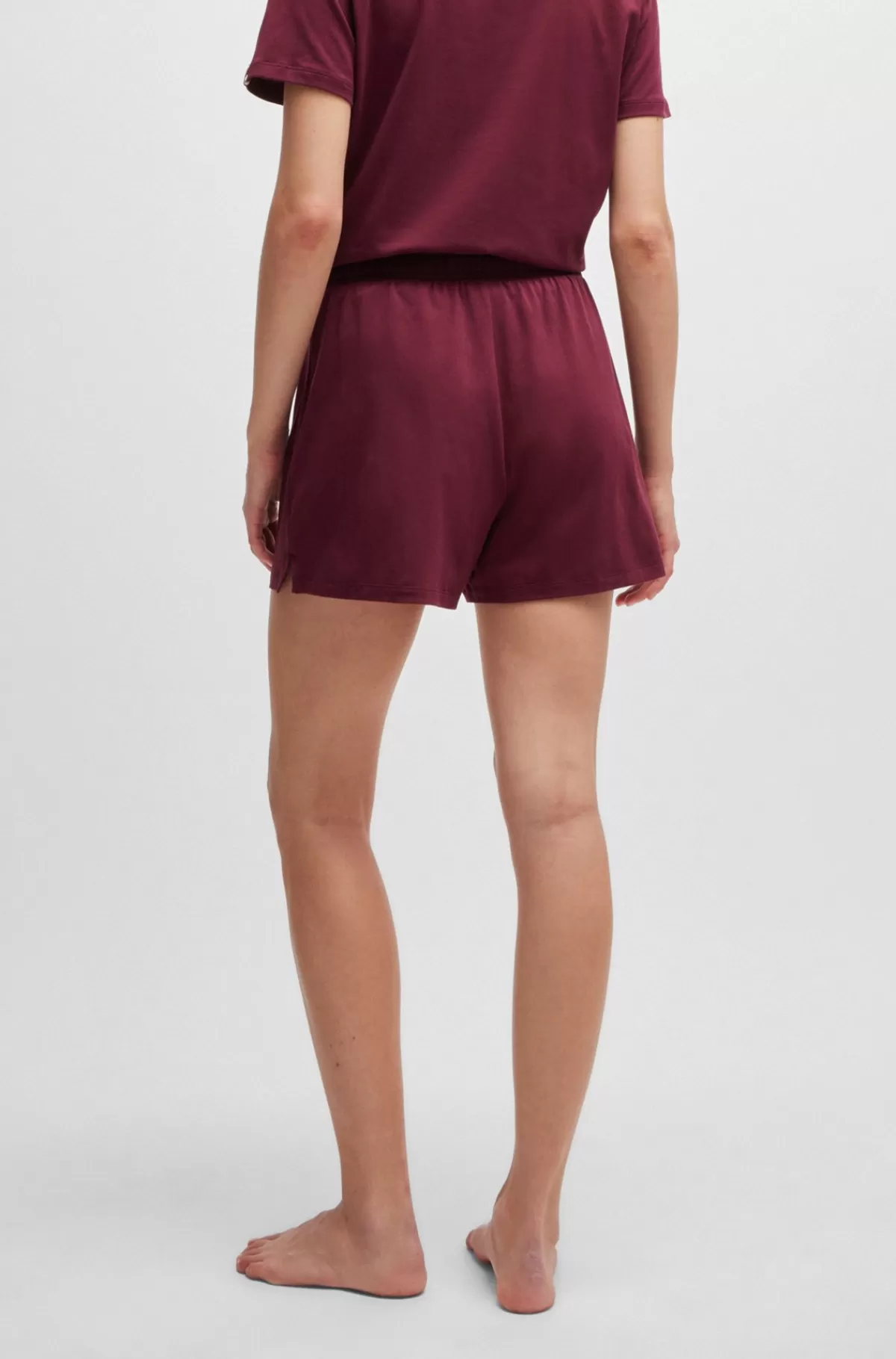 HUGO BOSS Pyjamasshorts I Bomuld Med Stræk, Logoprint Og Løbesnor Mørkerød Sale