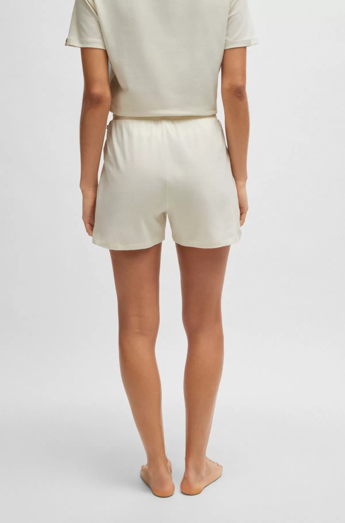 HUGO BOSS Pyjamasshorts I Bomuld Med Stræk, Logoprint Og Løbesnor Hvid Best