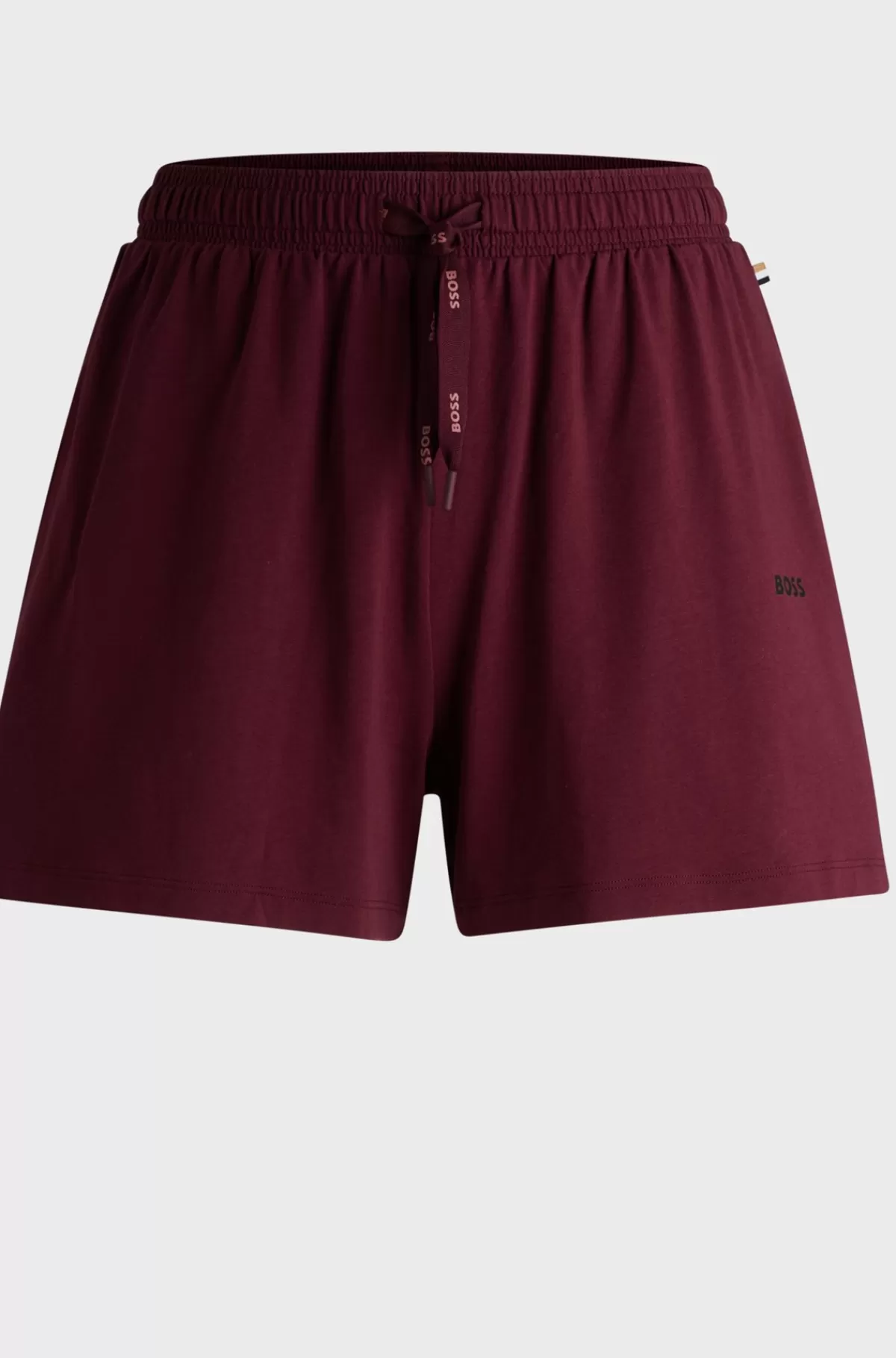 HUGO BOSS Pyjamasshorts I Bomuld Med Stræk, Logoprint Og Løbesnor Mørkerød Sale