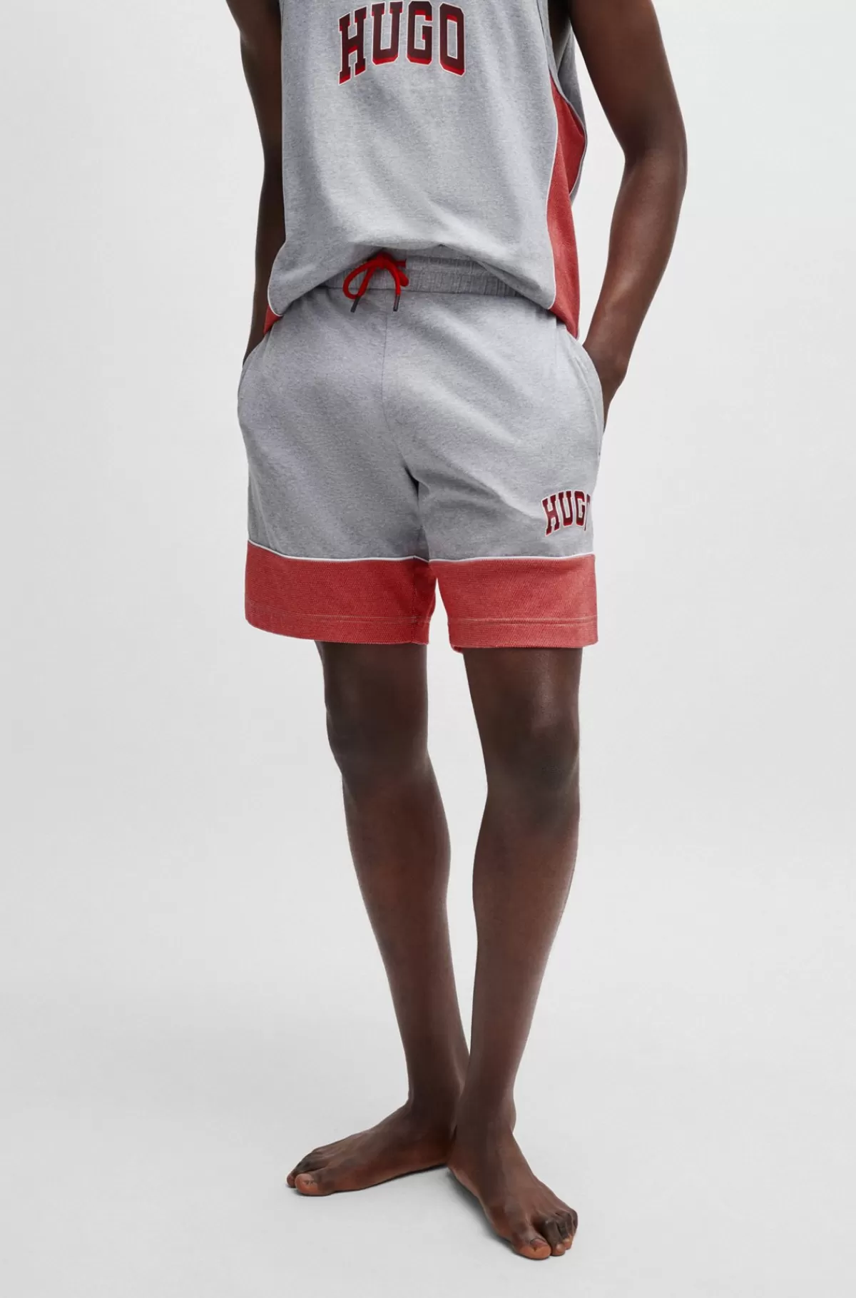 HUGO BOSS Pyjamasshorts I Bomuld Med Stræk Og Mesh-kanter Grå Clearance
