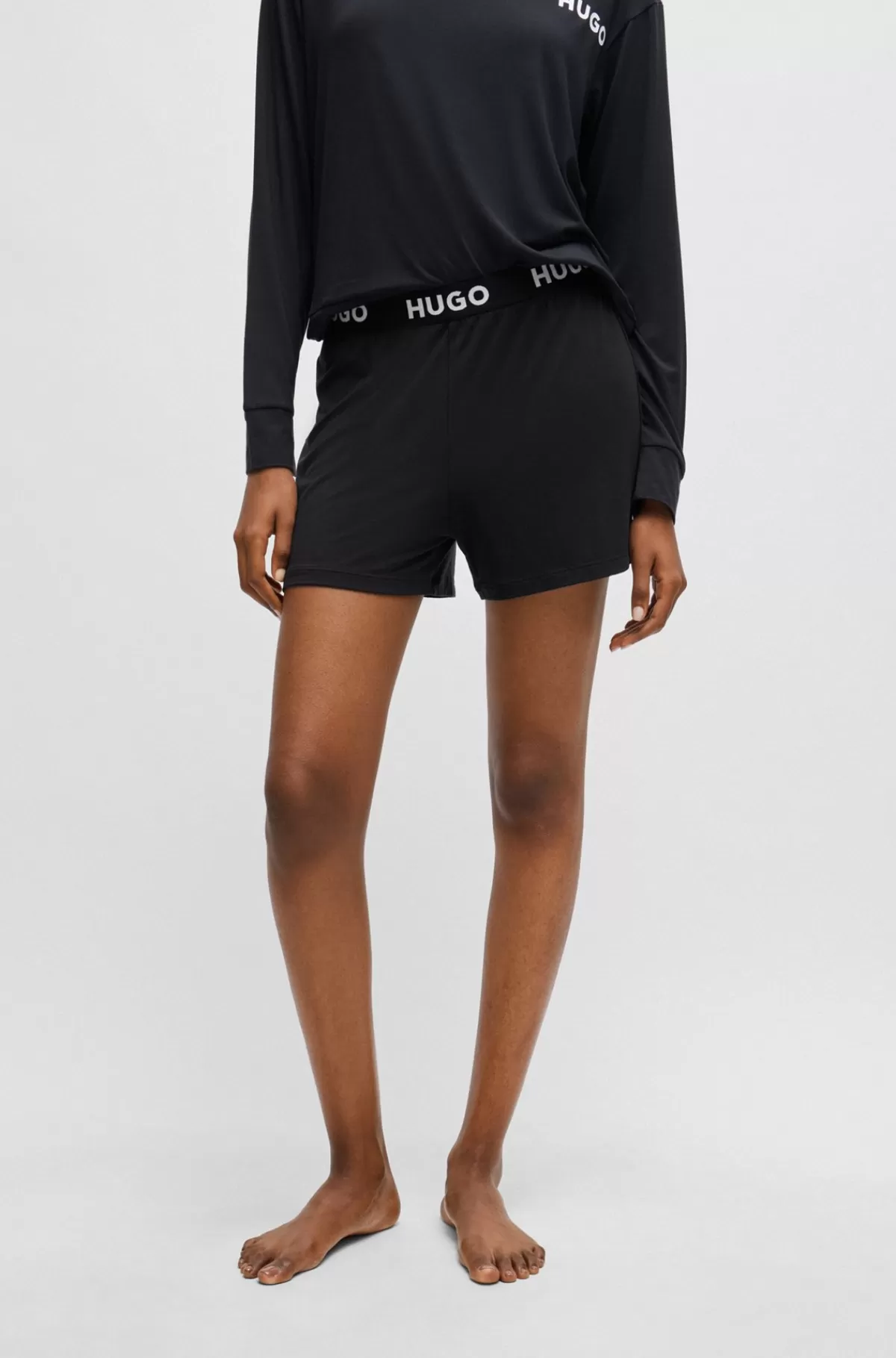 HUGO BOSS Pyjamasshorts I Jersey Med Stræk Og Linning Med Logo Sort Flash Sale
