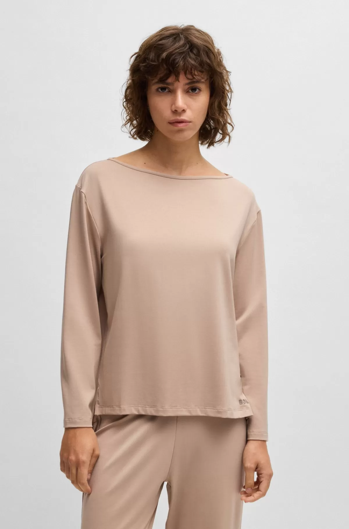 HUGO BOSS Pyjamastop I Jersey Med Stræk Og Logoprint Lys beige Shop