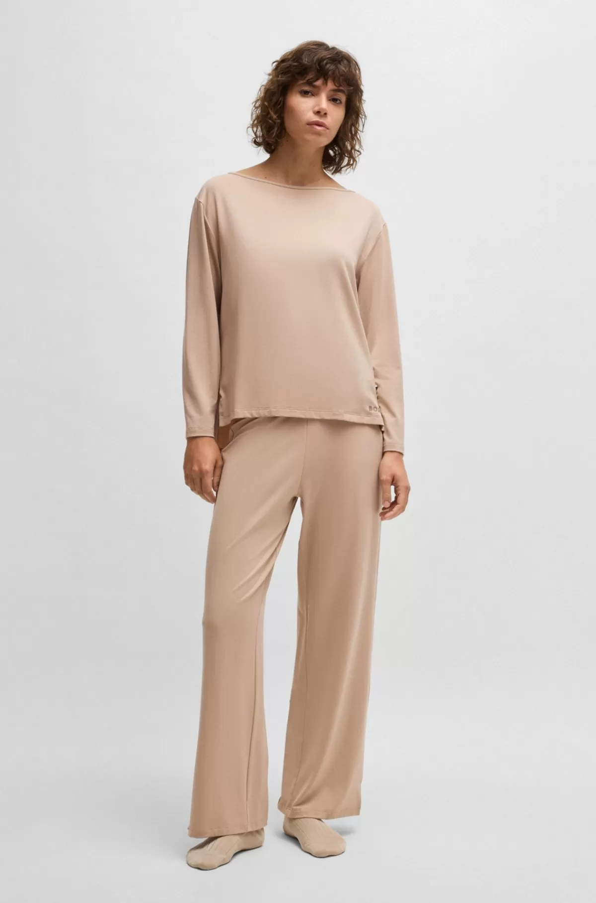 HUGO BOSS Pyjamastop I Jersey Med Stræk Og Logoprint Lys beige Shop