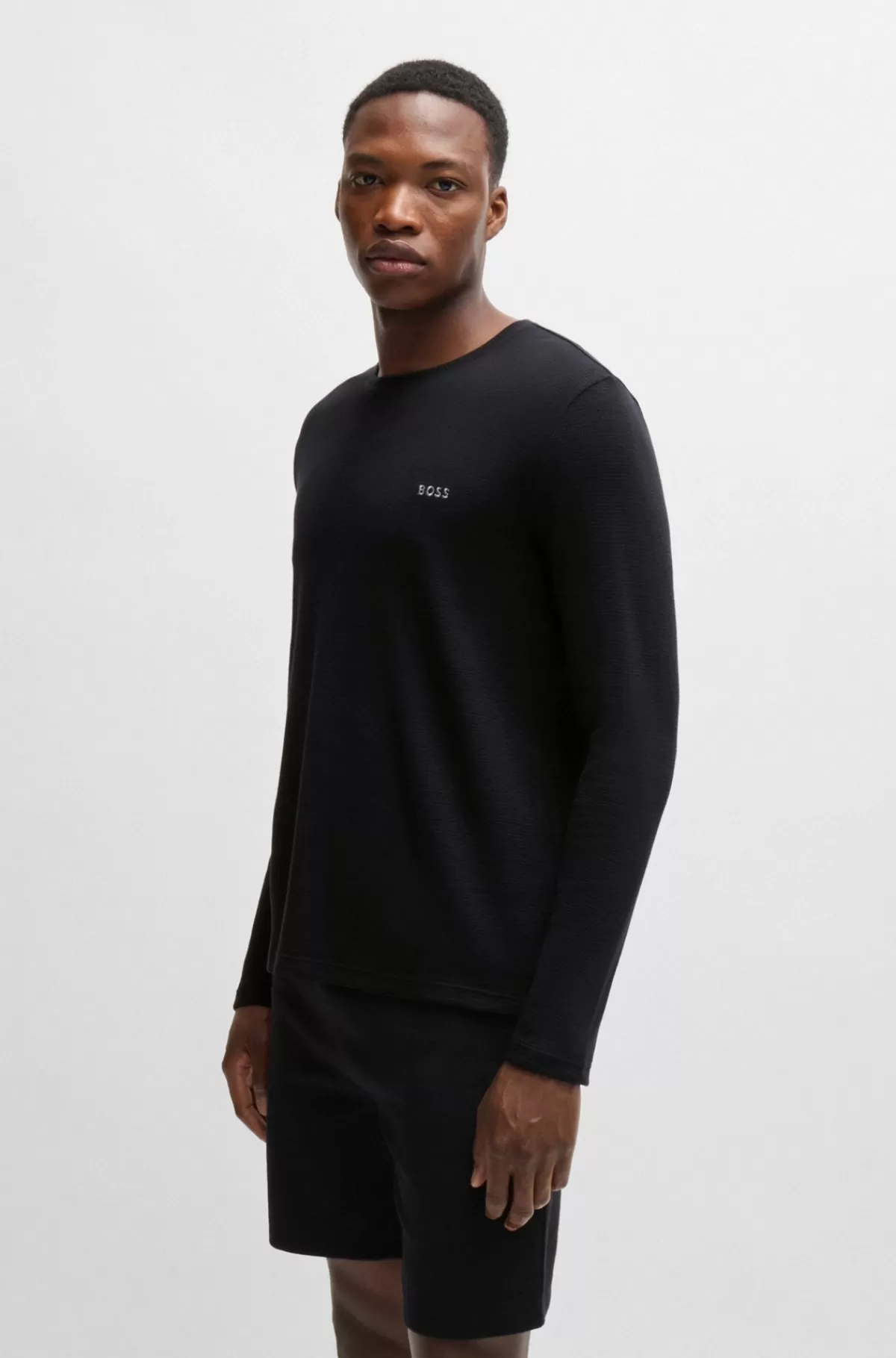 HUGO BOSS Pyjamas-T-shirt I Bomuldsblanding Med Broderet Logo Sort Clearance