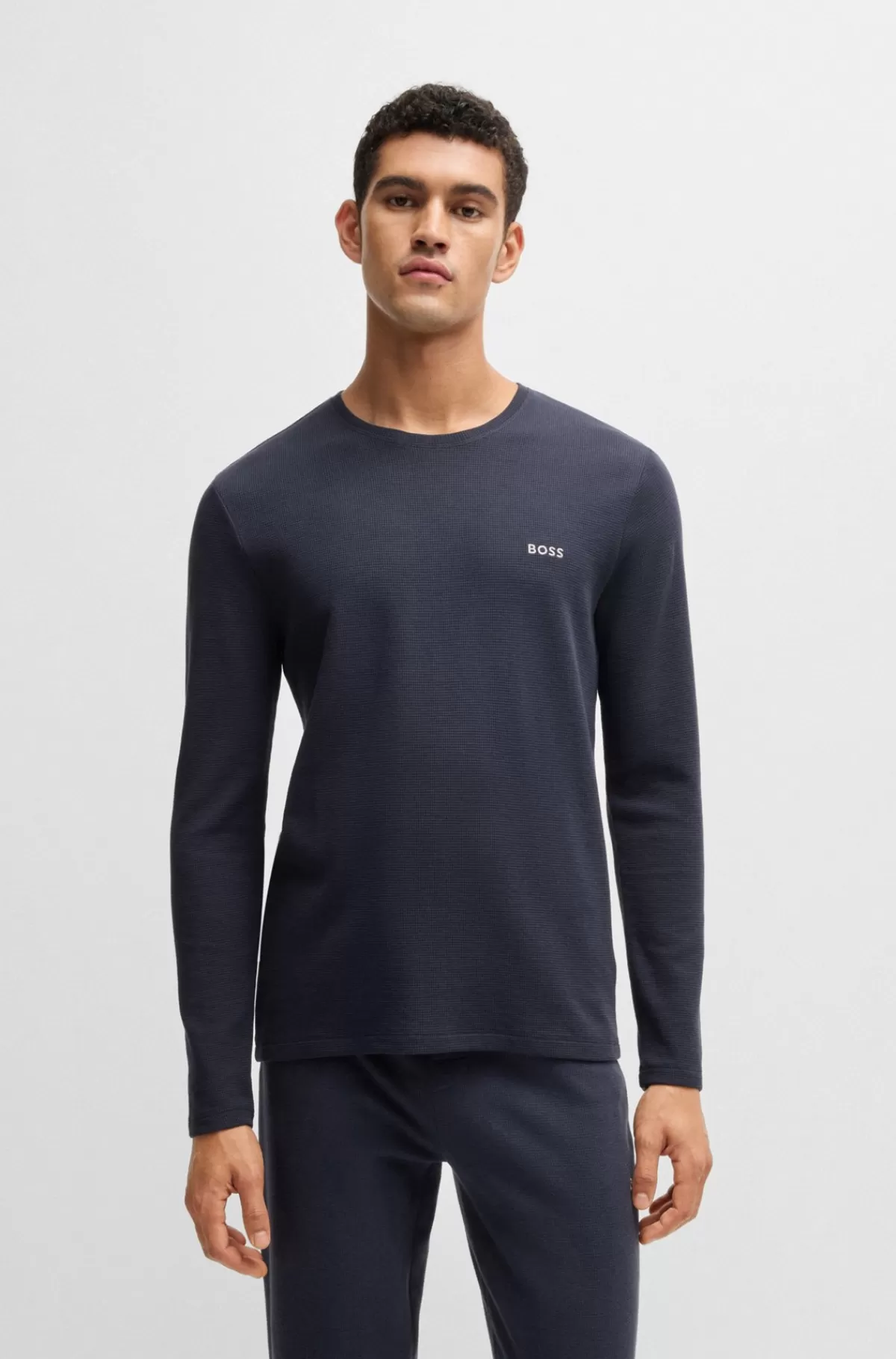 HUGO BOSS Pyjamas-T-shirt I Bomuldsblanding Med Broderet Logo Mørkeblå Discount