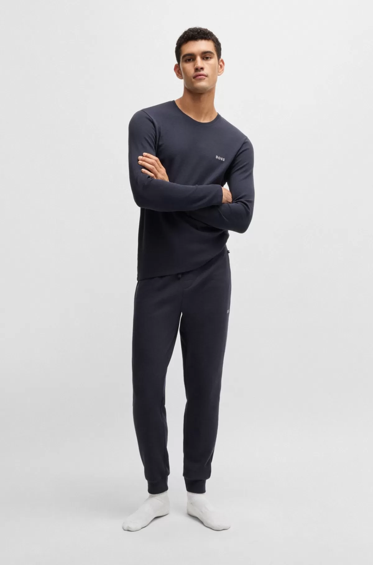 HUGO BOSS Pyjamas-T-shirt I Bomuldsblanding Med Broderet Logo Mørkeblå Discount