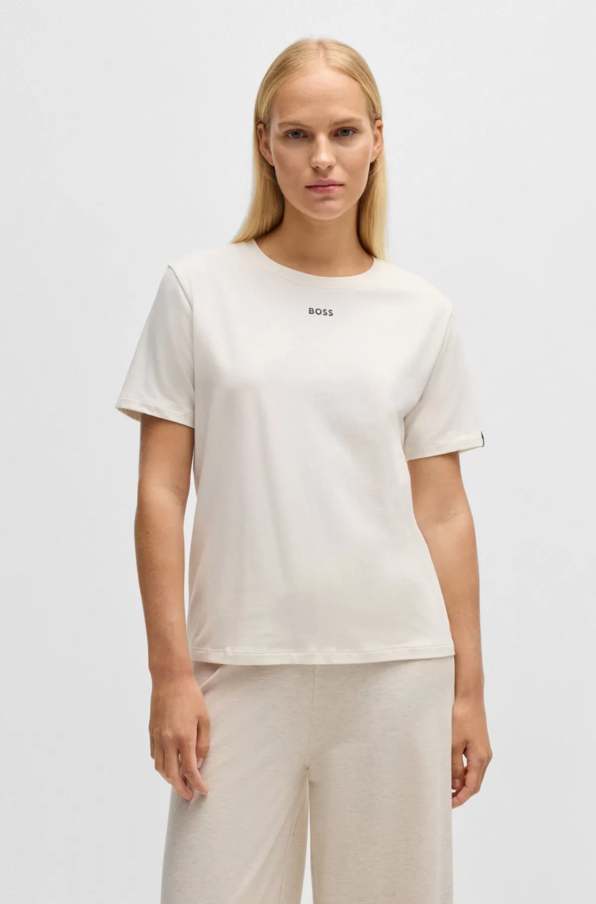HUGO BOSS Pyjamas-T-shirt I Bomuldsjersey Med Stræk Og Logoprint Hvid Fashion