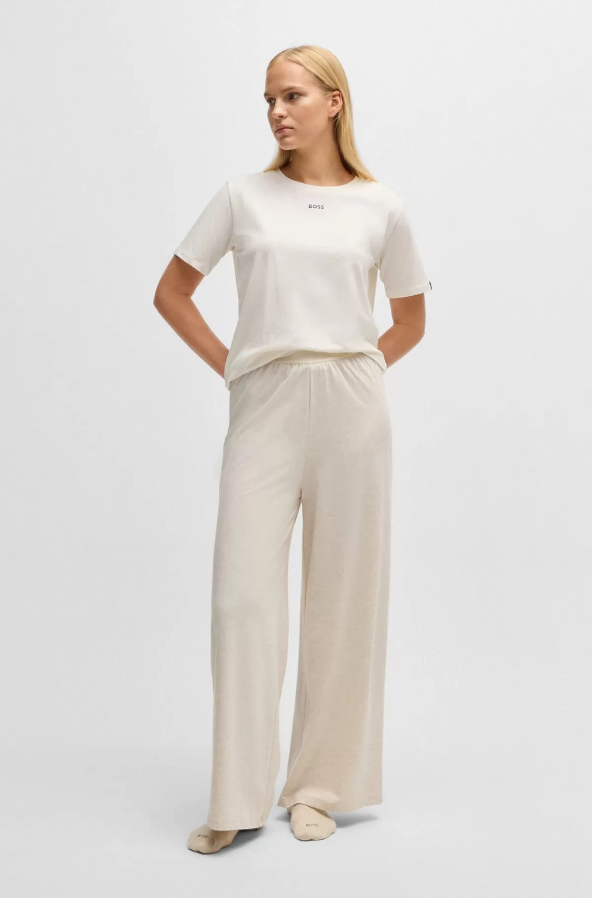 HUGO BOSS Pyjamas-T-shirt I Bomuldsjersey Med Stræk Og Logoprint Hvid Fashion