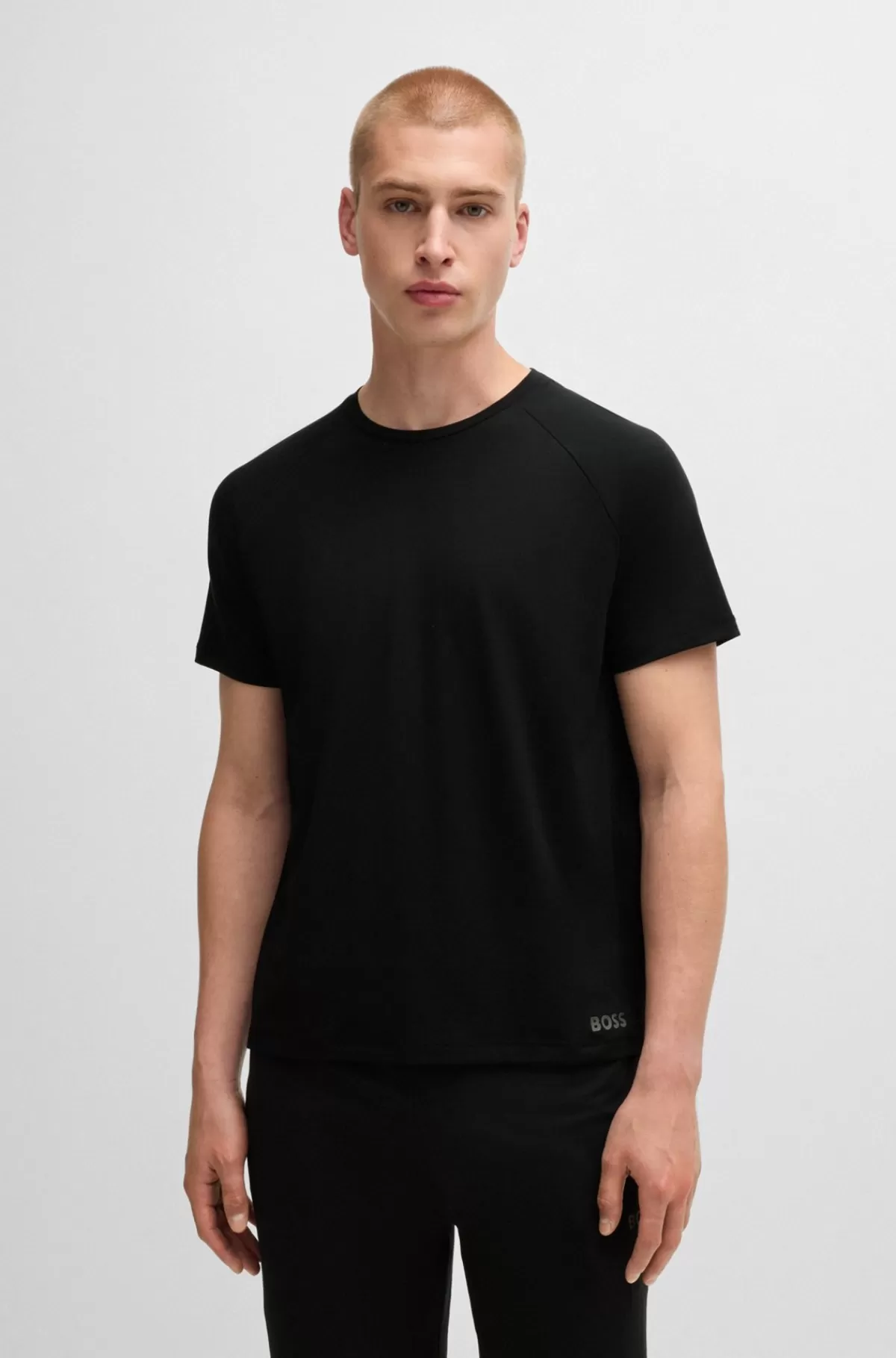 HUGO BOSS Pyjamas-T-shirt I Jersey Med Regular Fit Og Tone-i-tone Coverstitching Sort Cheap