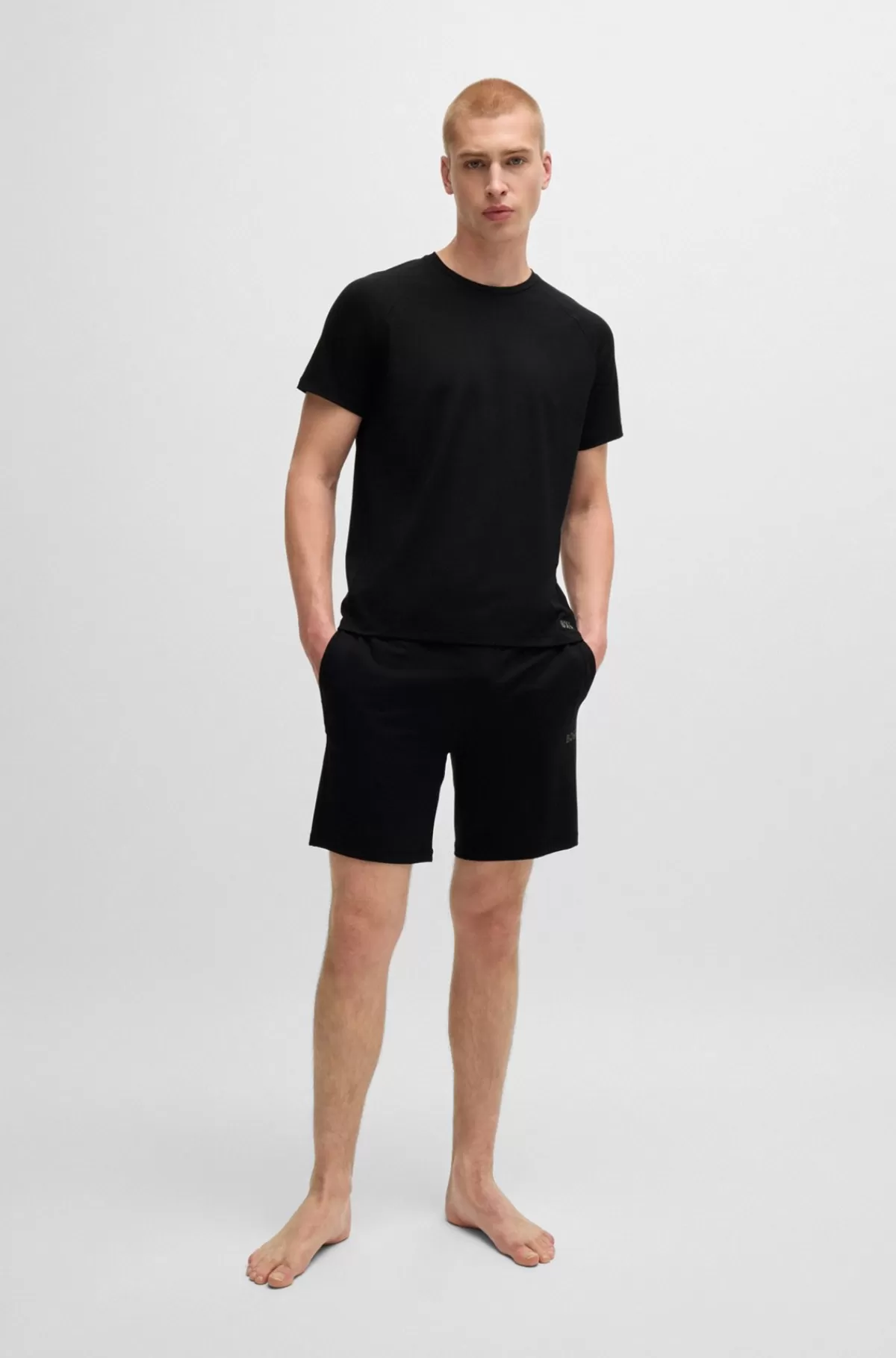 HUGO BOSS Pyjamas-T-shirt I Jersey Med Regular Fit Og Tone-i-tone Coverstitching Sort Cheap