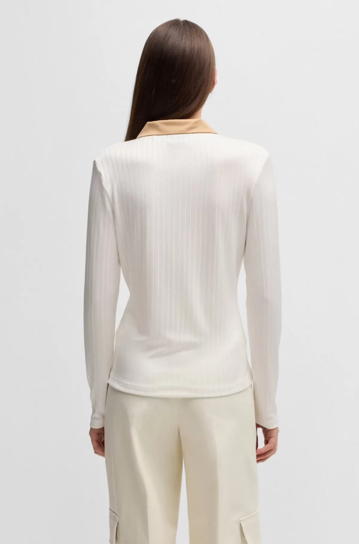 HUGO BOSS Pyjamas-T-shirt Med Lange ærmer Og Johnny-krave Samt Signaturstriber Hvid Discount