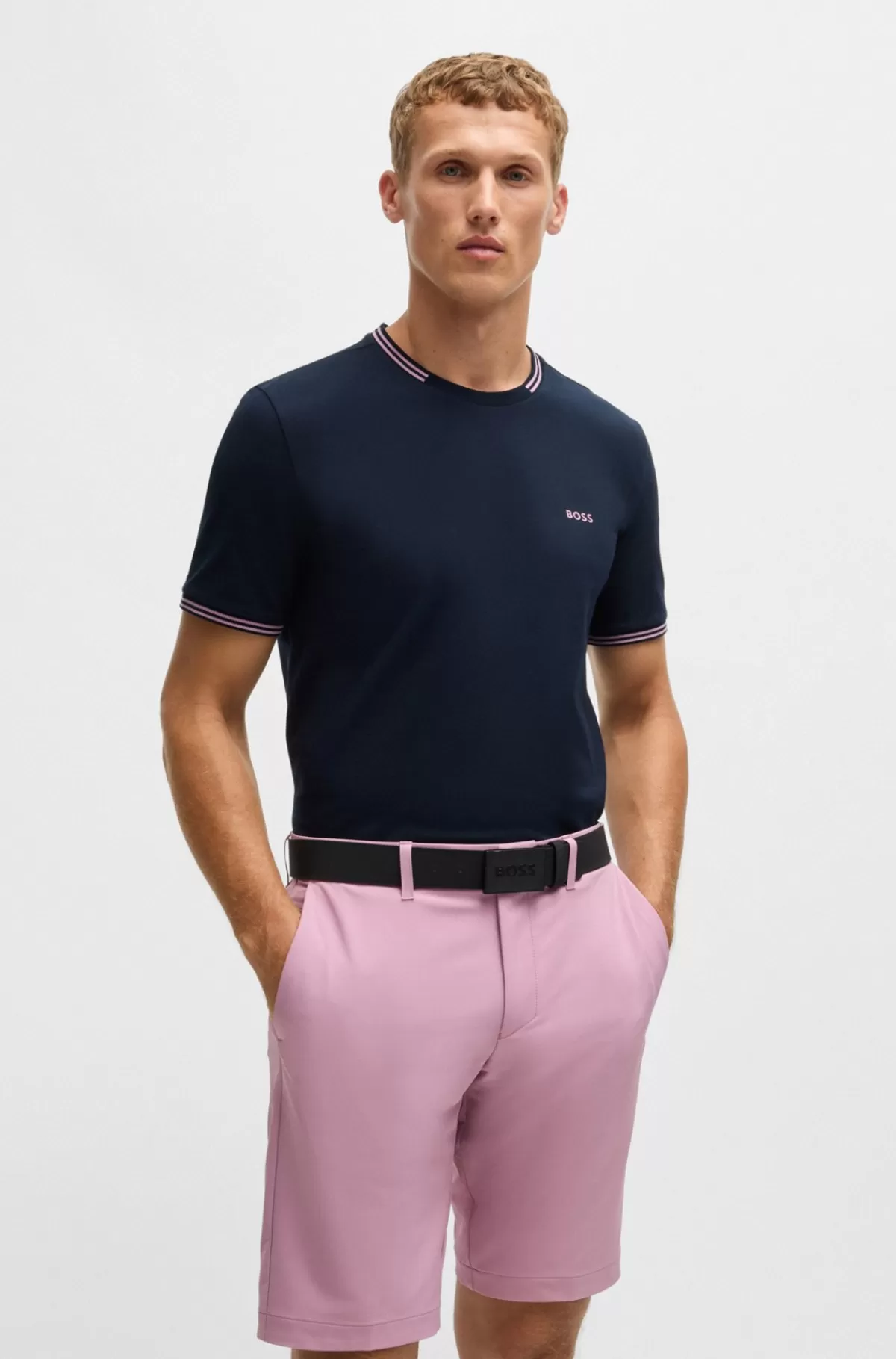 HUGO BOSS Pyjamas-T-shirt Med Striber Og Logo I Bomuld Med Stræk Mørkeblå Flash Sale