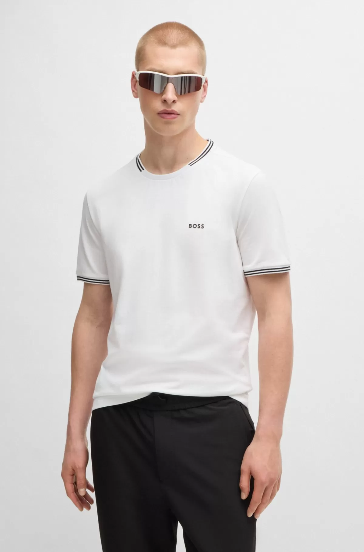 HUGO BOSS Pyjamas-T-shirt Med Striber Og Logo I Bomuld Med Stræk Hvid Shop