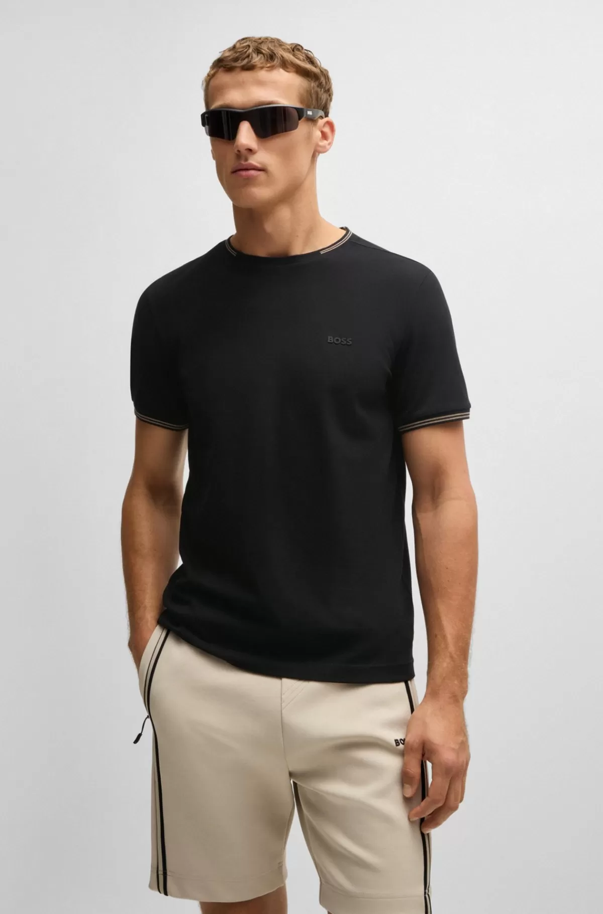 HUGO BOSS Pyjamas-T-shirt Med Striber Og Logo I Bomuld Med Stræk Sort Cheap