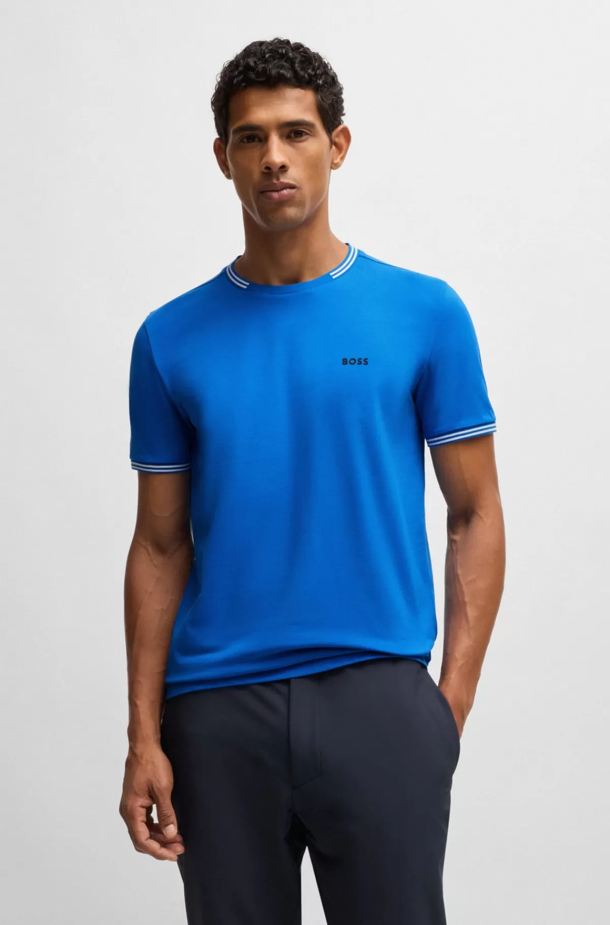 HUGO BOSS Pyjamas-T-shirt Med Striber Og Logo I Bomuld Med Stræk Blå Cheap