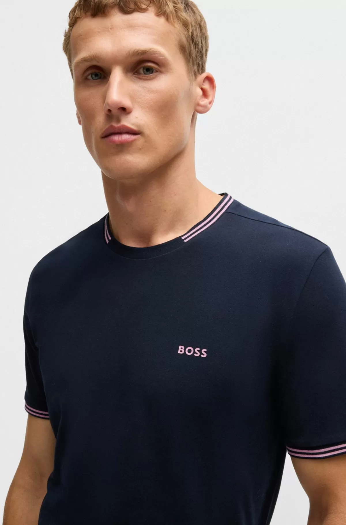 HUGO BOSS Pyjamas-T-shirt Med Striber Og Logo I Bomuld Med Stræk Mørkeblå Flash Sale