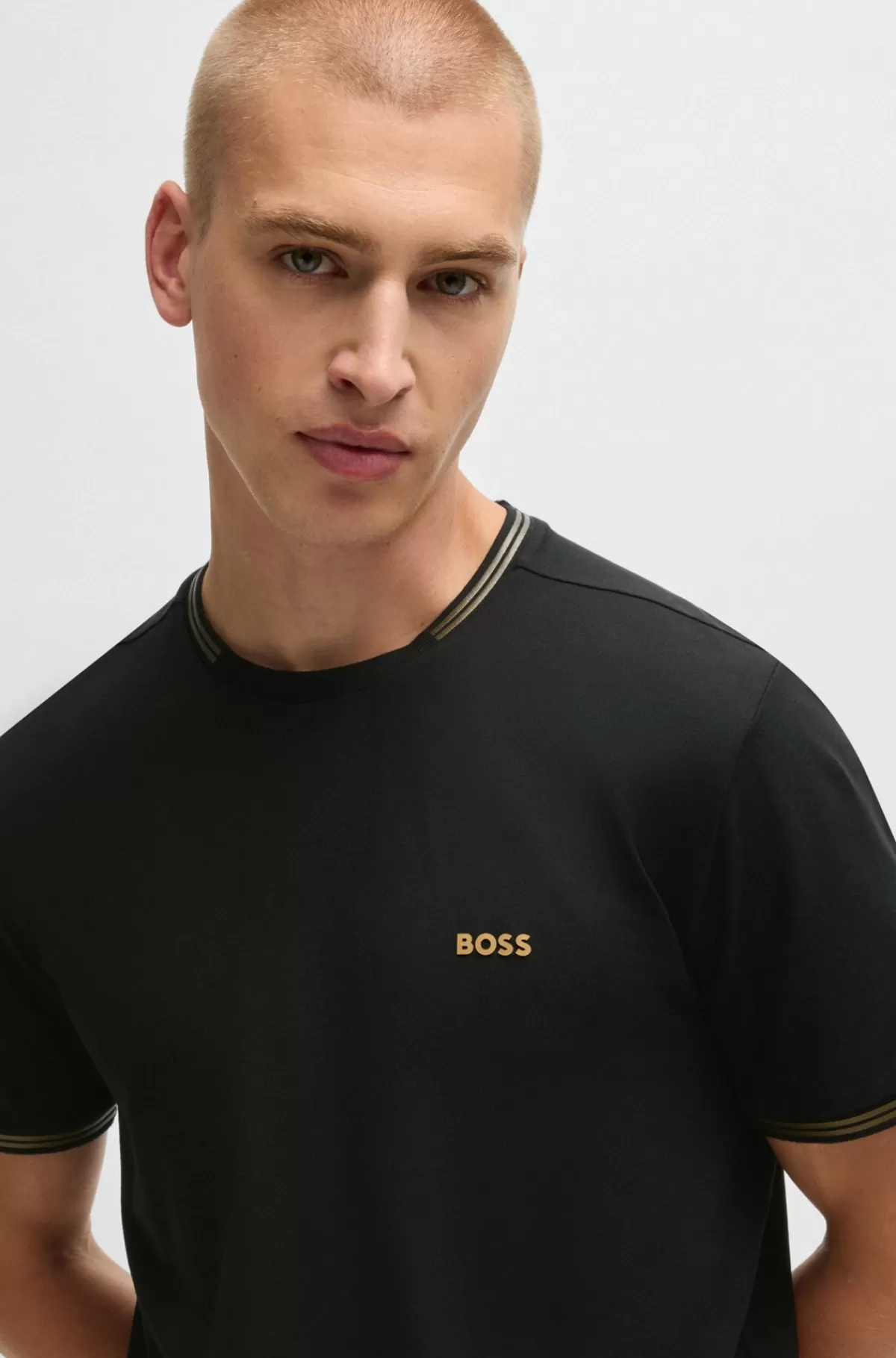 HUGO BOSS Pyjamas-T-shirt Med Striber Og Logo I Bomuld Med Stræk Sort Best Sale