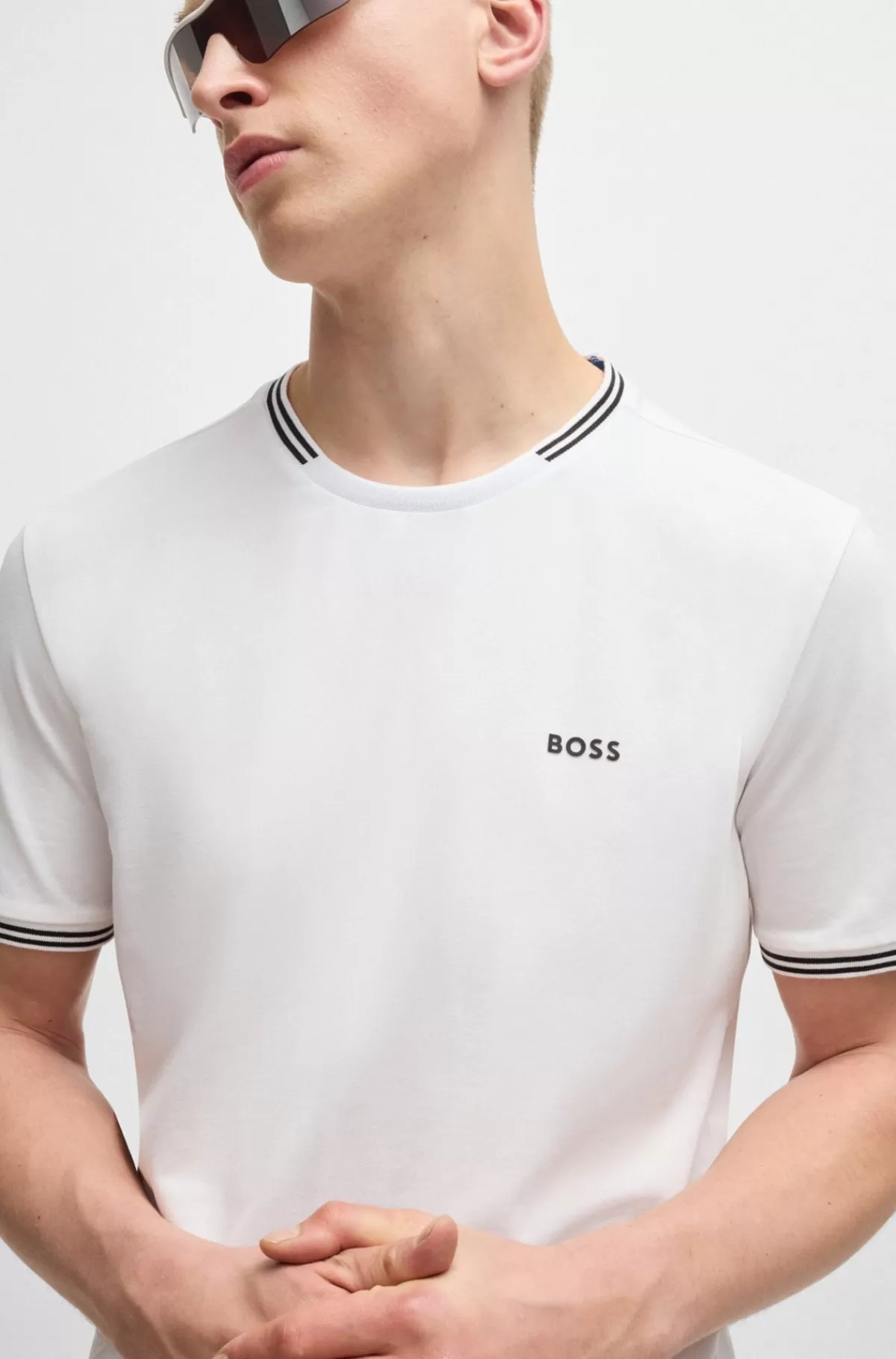 HUGO BOSS Pyjamas-T-shirt Med Striber Og Logo I Bomuld Med Stræk Hvid Shop