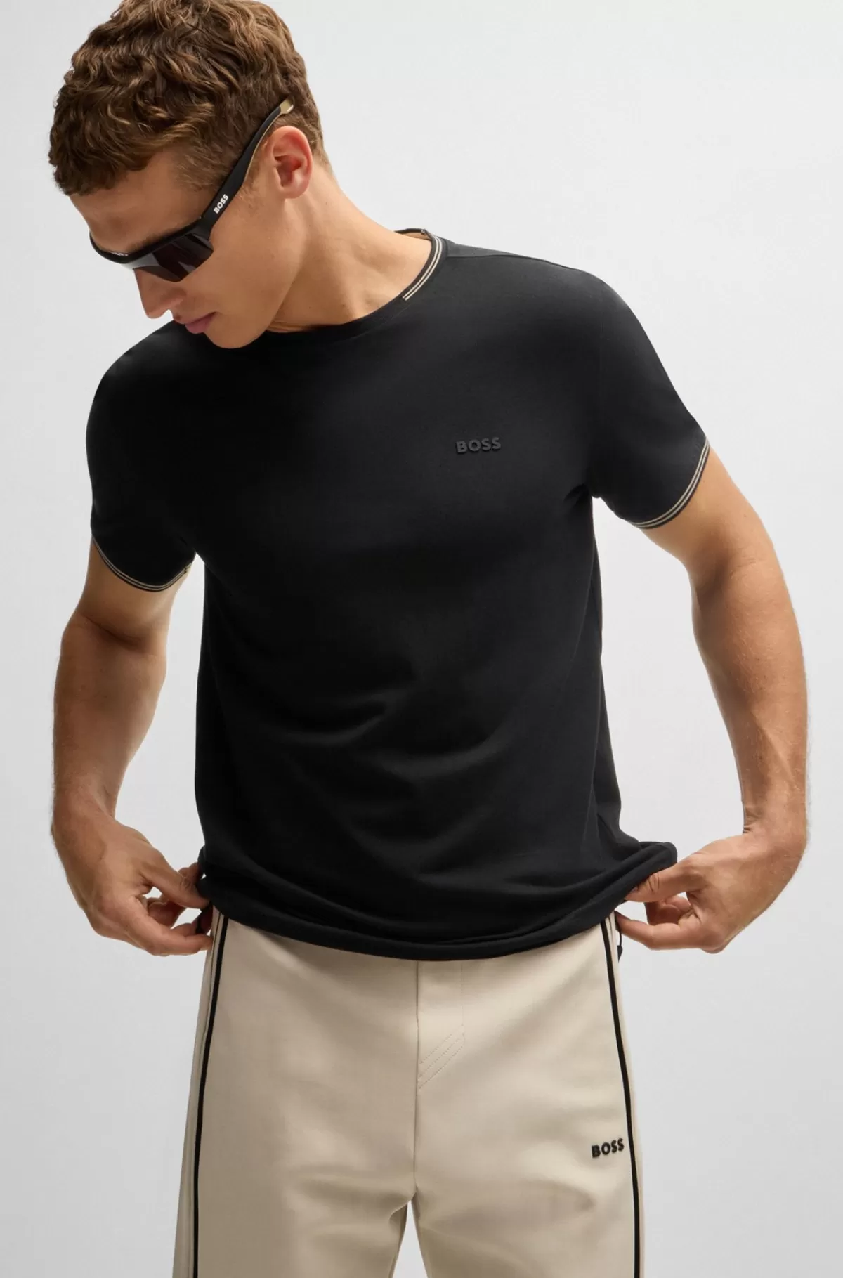 HUGO BOSS Pyjamas-T-shirt Med Striber Og Logo I Bomuld Med Stræk Sort Cheap