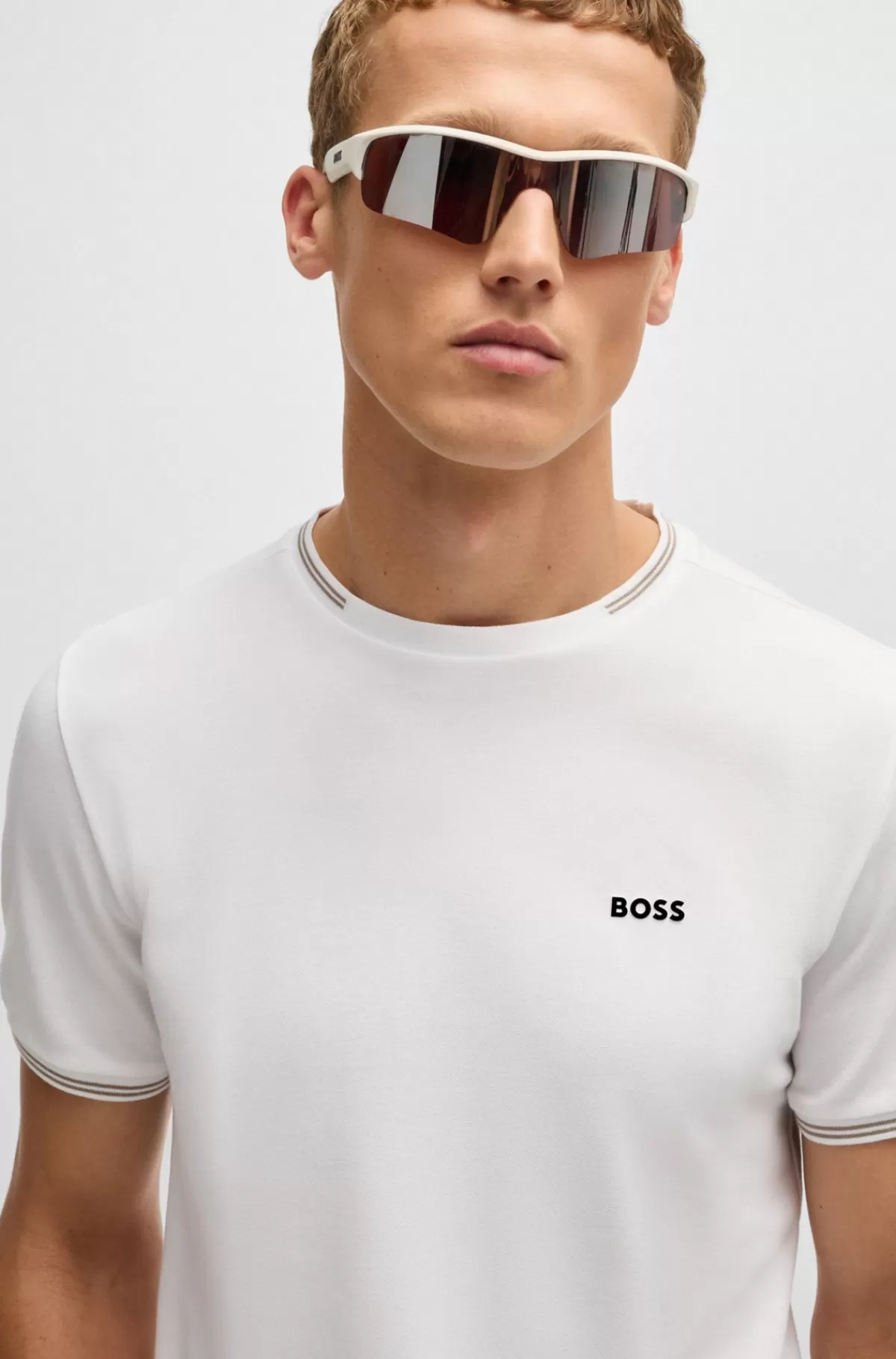HUGO BOSS Pyjamas-T-shirt Med Striber Og Logo I Bomuld Med Stræk Hvid Online