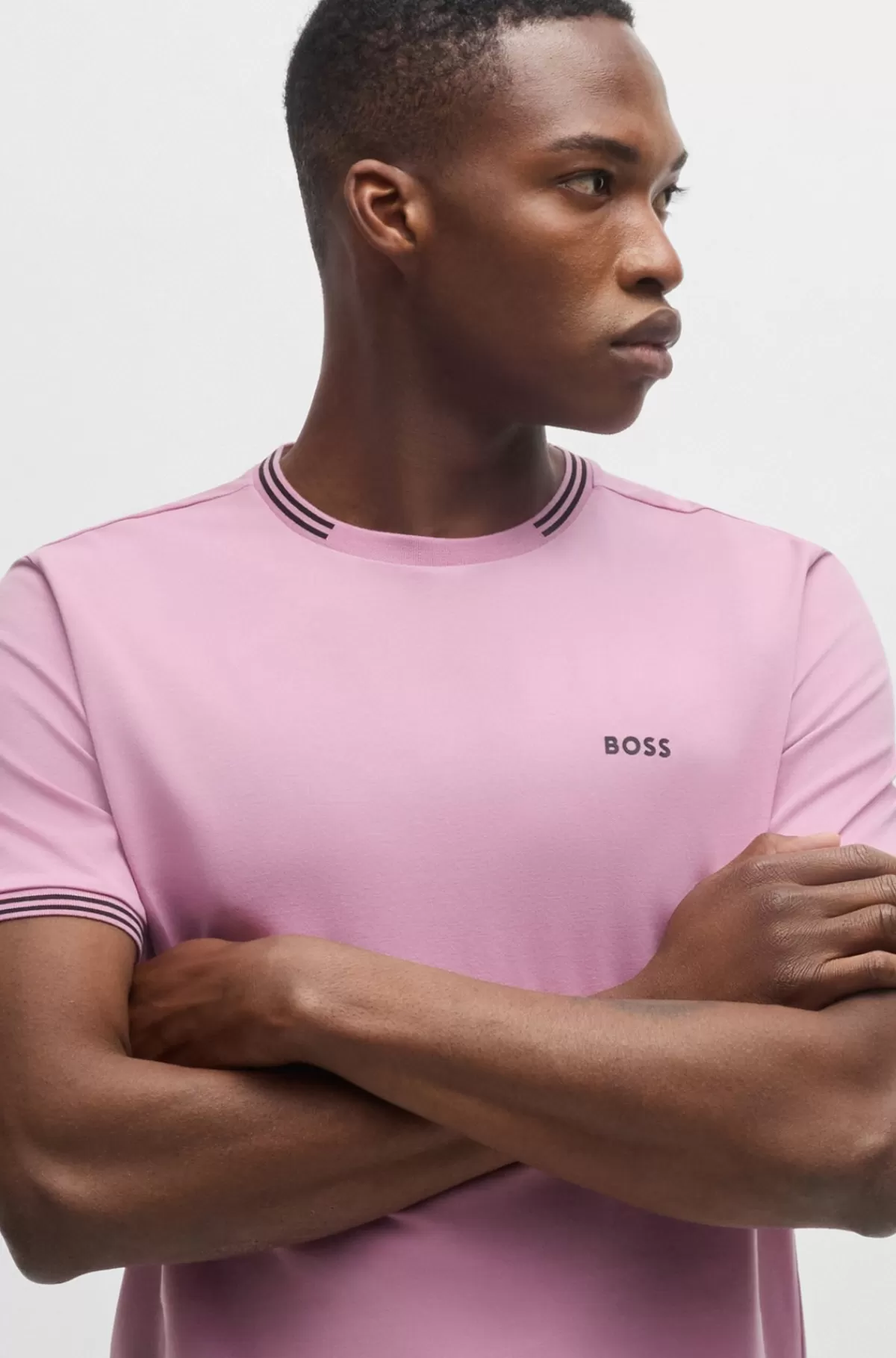 HUGO BOSS Pyjamas-T-shirt Med Striber Og Logo I Bomuld Med Stræk Lys pink Outlet