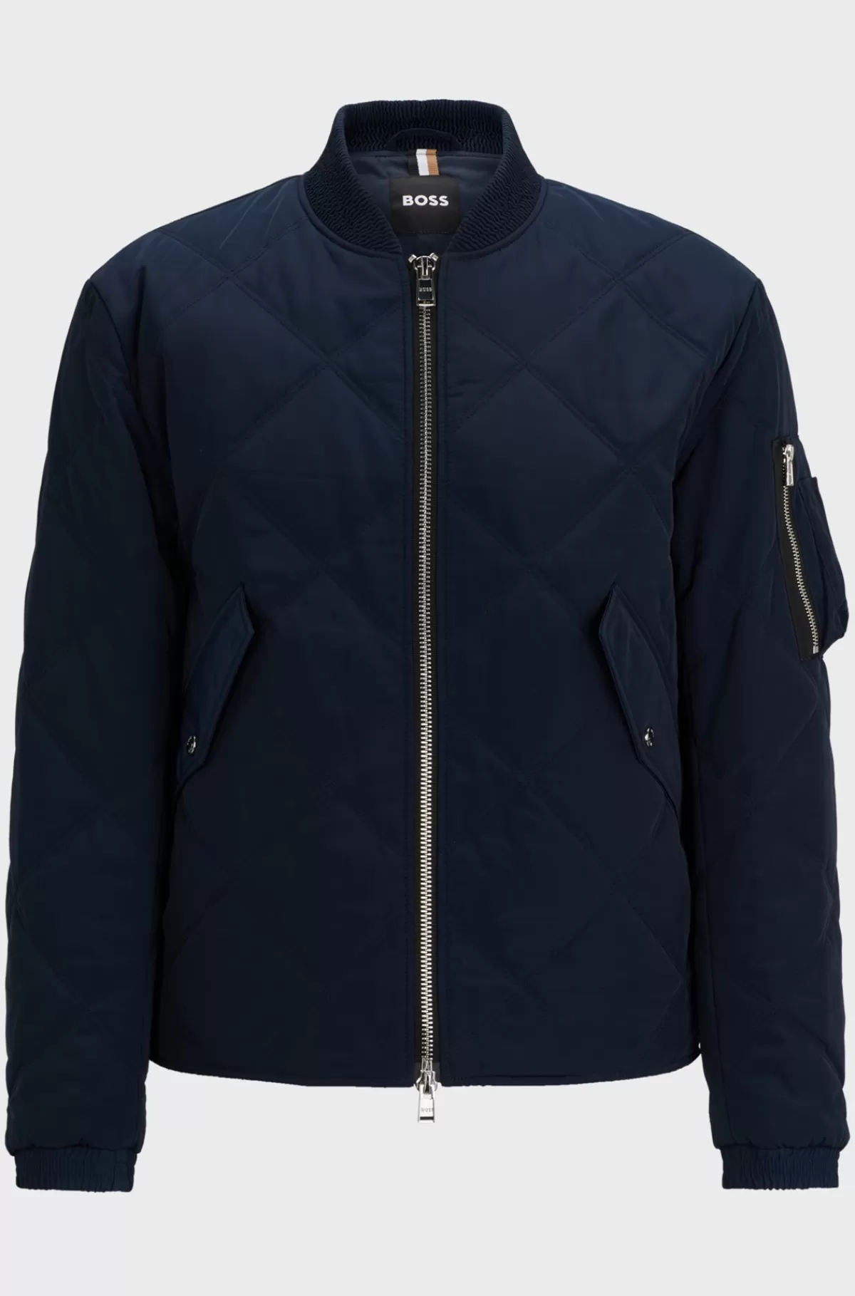 HUGO BOSS Quiltet Jakke I Regular Fit Med Brandet ærmelomme Mørkeblå Best Sale