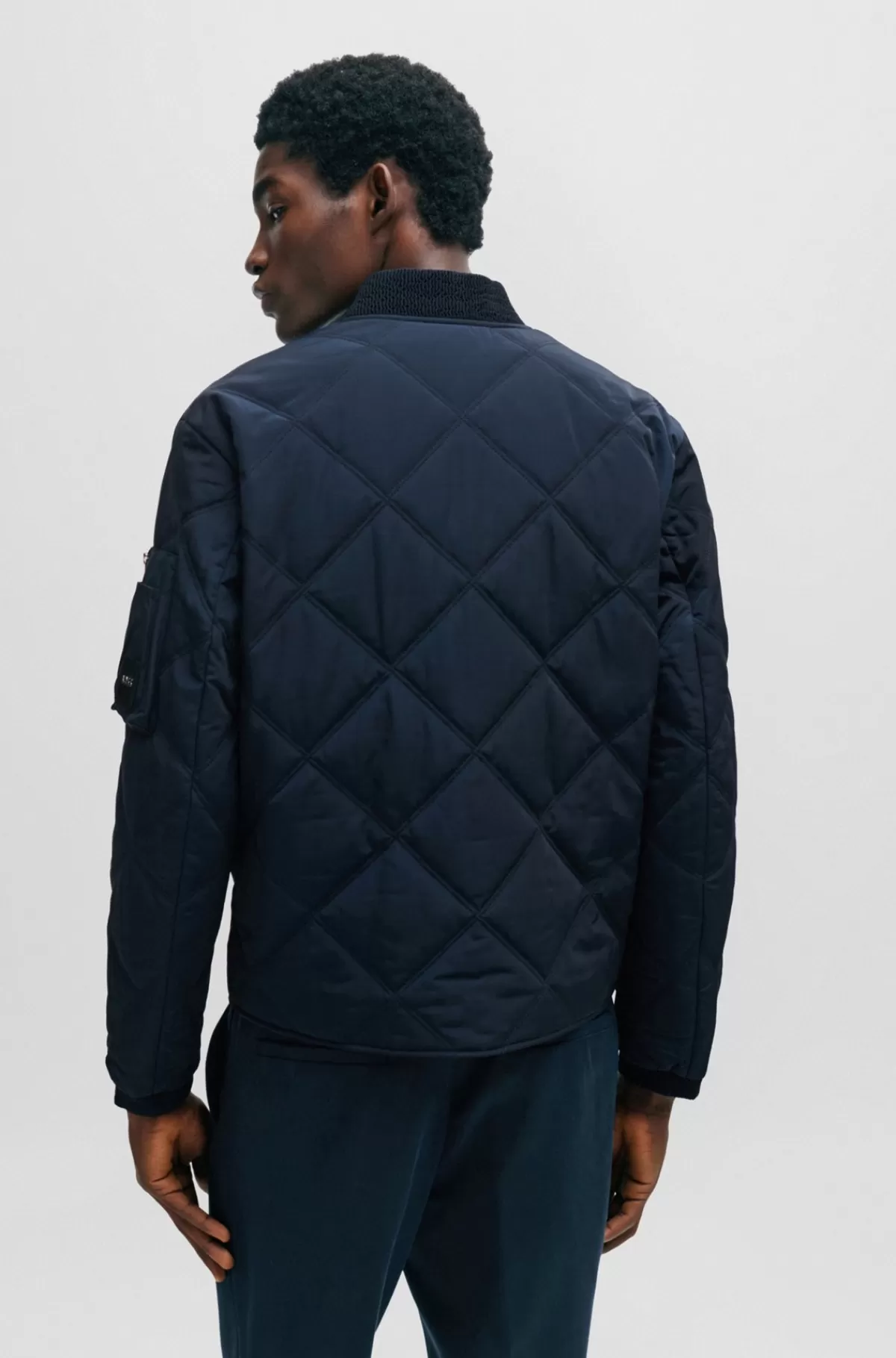 HUGO BOSS Quiltet Jakke I Regular Fit Med Brandet ærmelomme Mørkeblå Best Sale