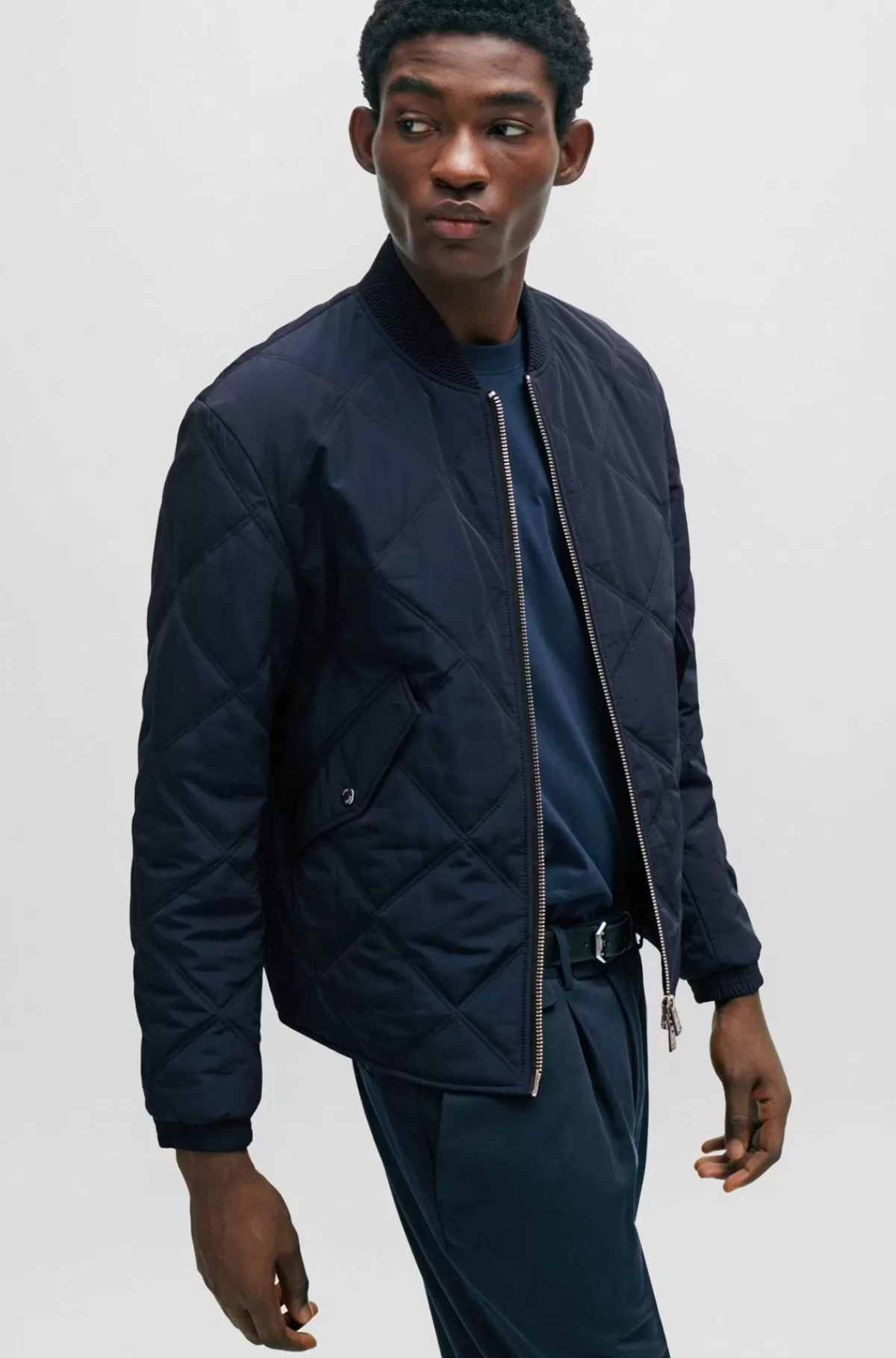 HUGO BOSS Quiltet Jakke I Regular Fit Med Brandet ærmelomme Mørkeblå Best Sale