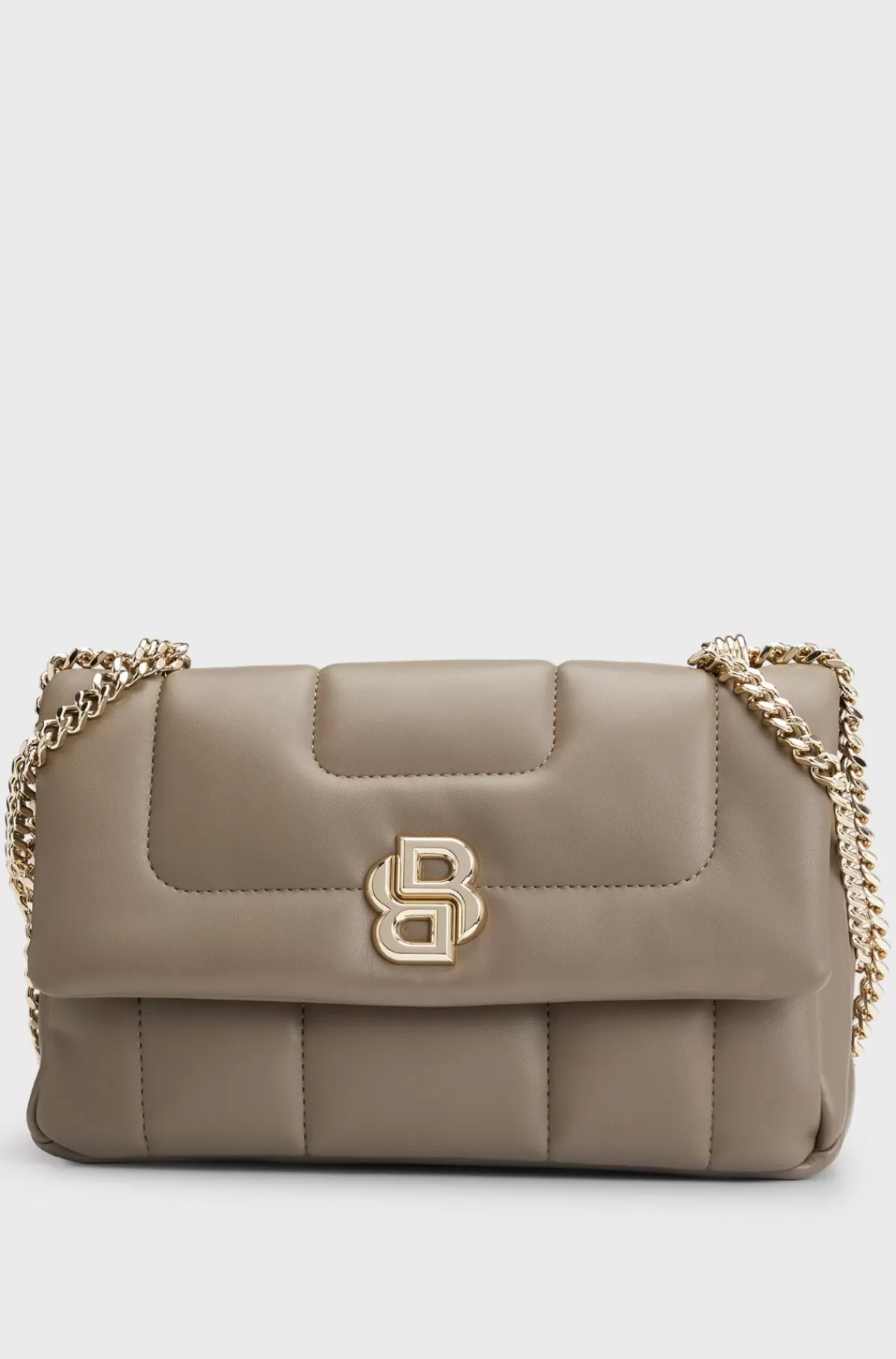 HUGO BOSS Quiltet Skuldertaske Med Dobbelt B-monogram I Metal Lysebrun Flash Sale