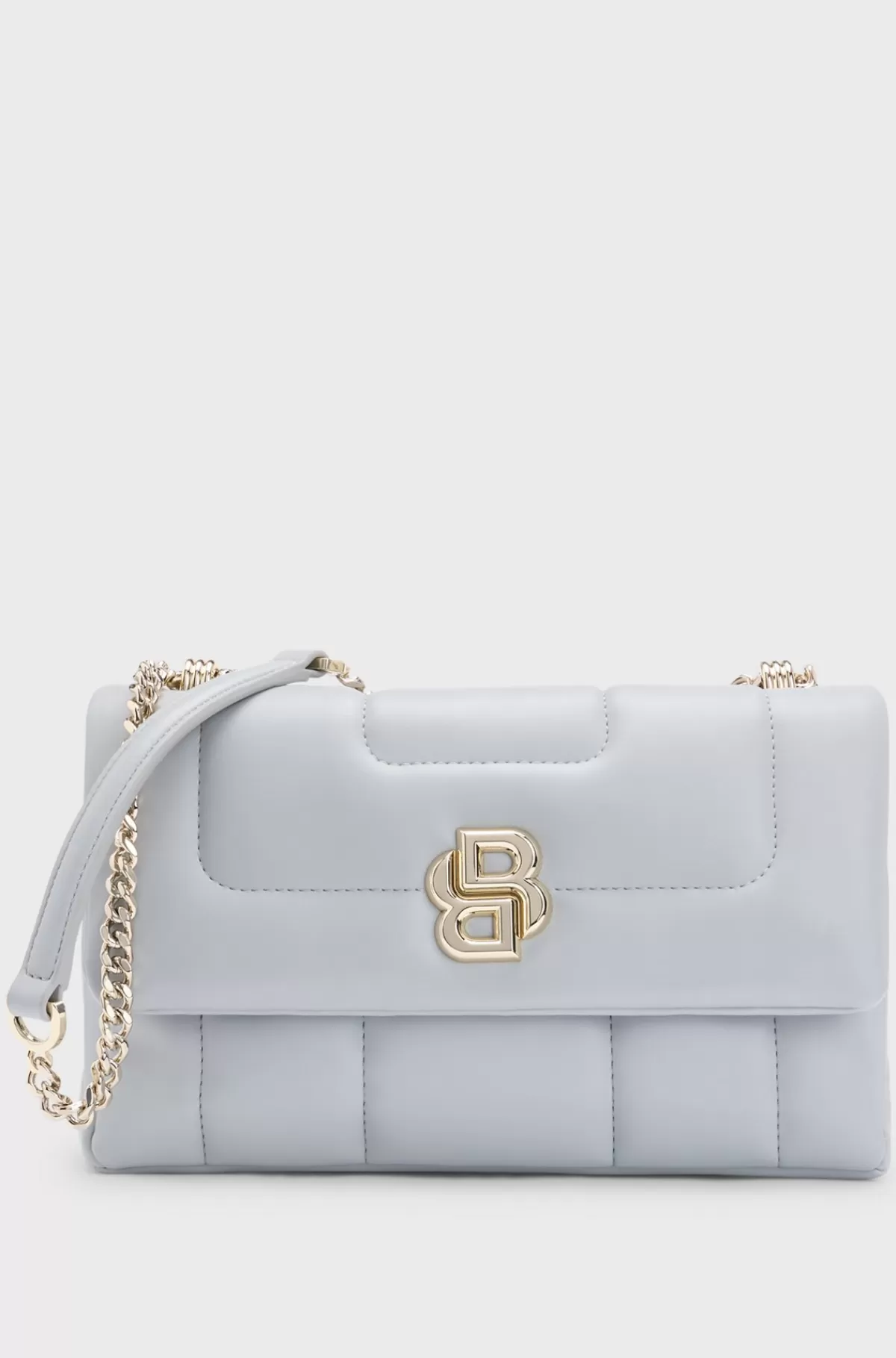 HUGO BOSS Quiltet Skuldertaske Med Dobbelt B-monogram I Metal Lysegrå Store