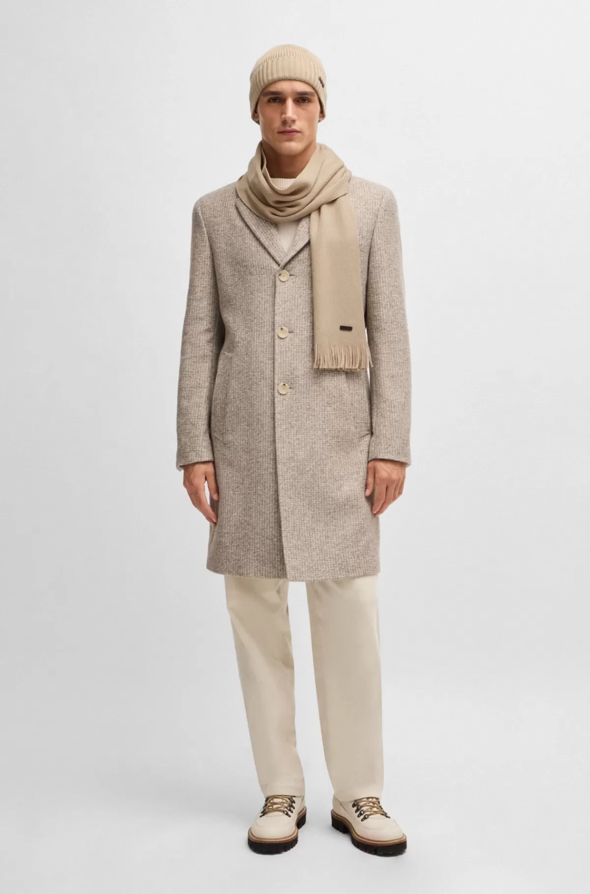 HUGO BOSS Raschelstrikket Tørklæde I Responsible Ny Uld Lys beige Best Sale
