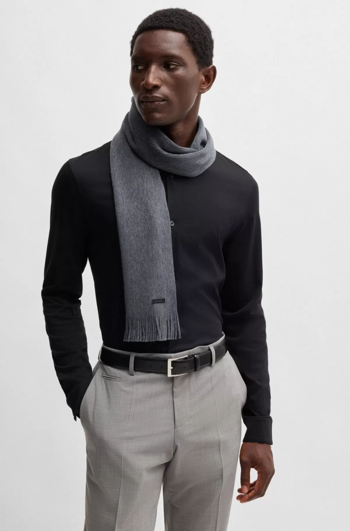 HUGO BOSS Raschelstrikket Tørklæde I Responsible Ny Uld Grå Clearance