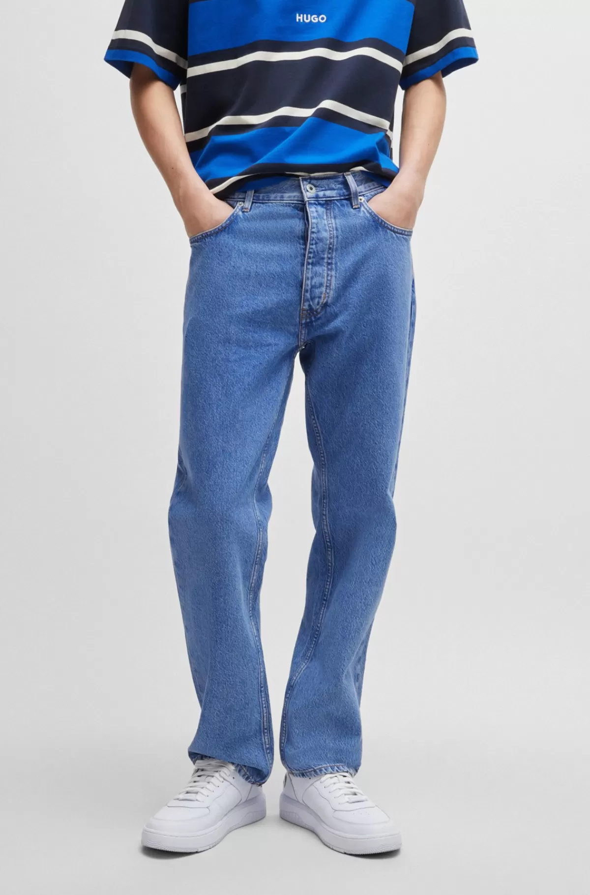 HUGO BOSS Regular Fit Jeans I Denim Med Stonewash Blå Store