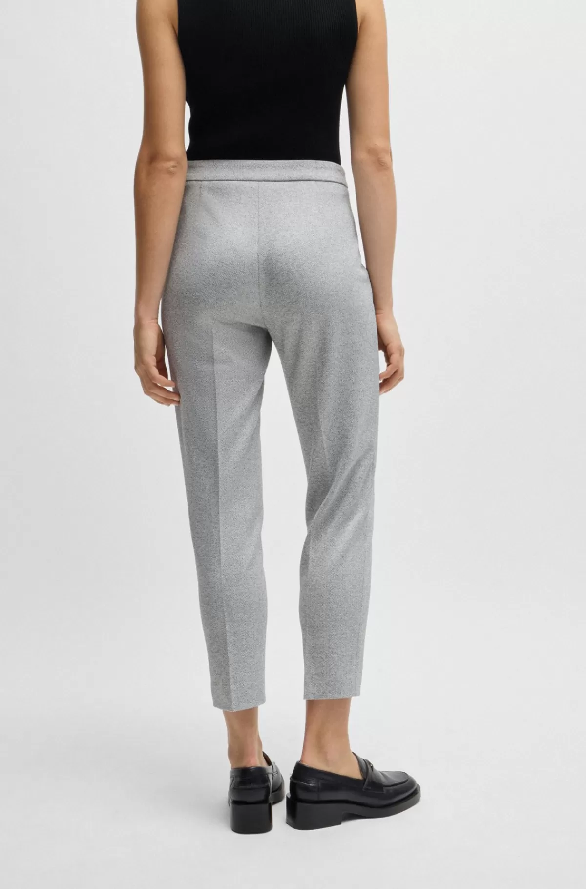 HUGO BOSS Regular Fit Afkortede Bukser I Sildebensmønstret Stof Lysegrå Online