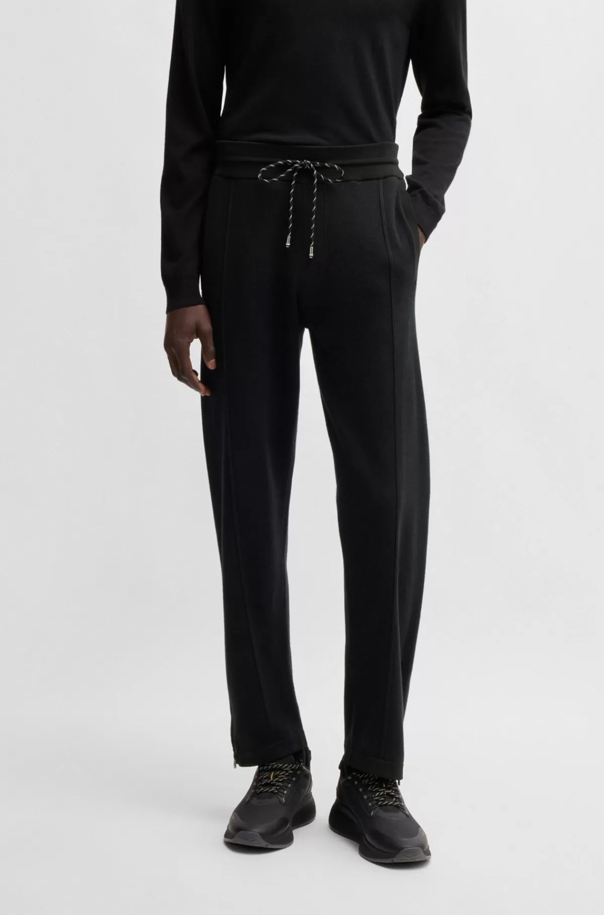 HUGO BOSS Regular Fit Bukser I Bomuld Og Ny Uld Sort Best Sale