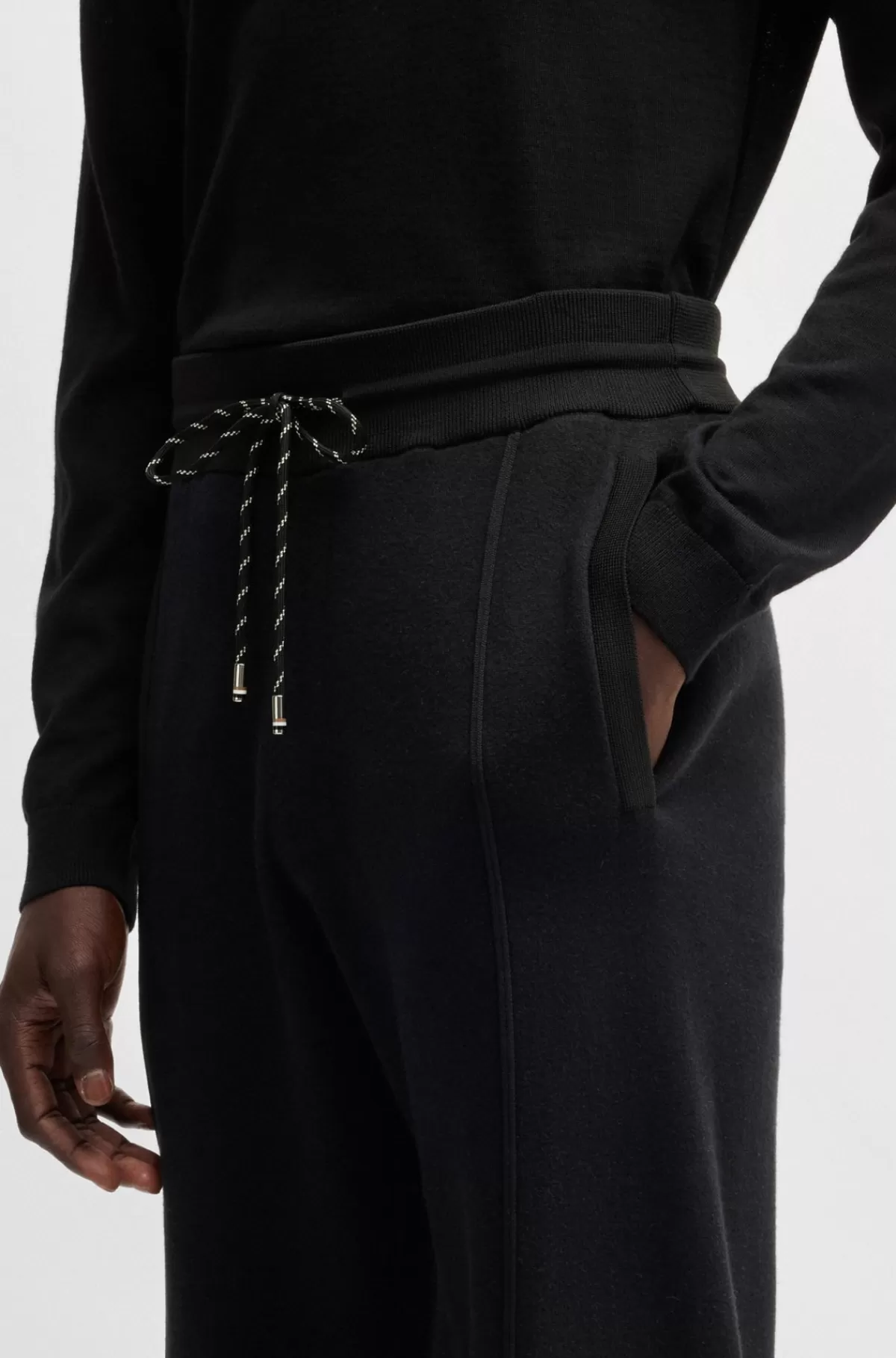 HUGO BOSS Regular Fit Bukser I Bomuld Og Ny Uld Sort Best Sale