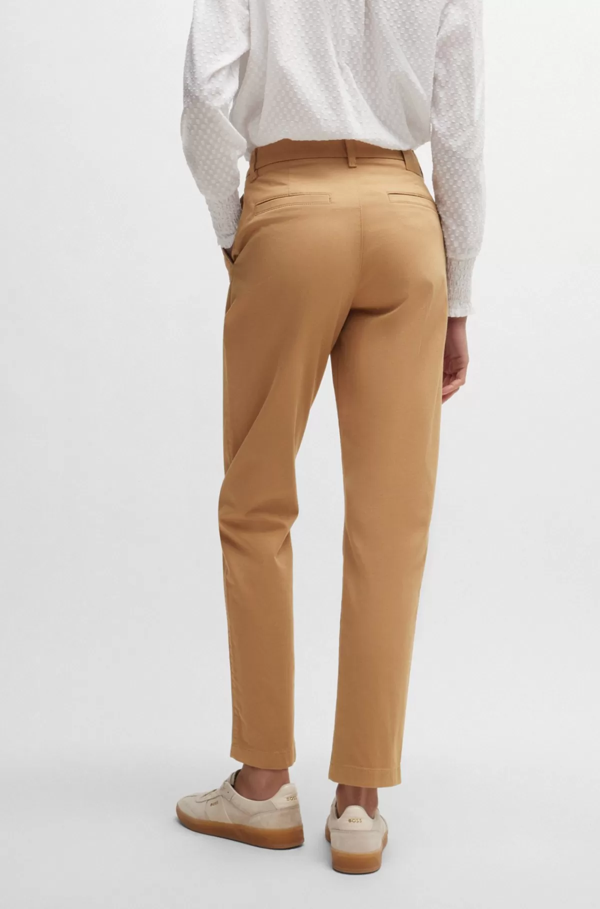 HUGO BOSS Regular Fit Bukser I Bomuldssatin Med Stræk Beige Best Sale