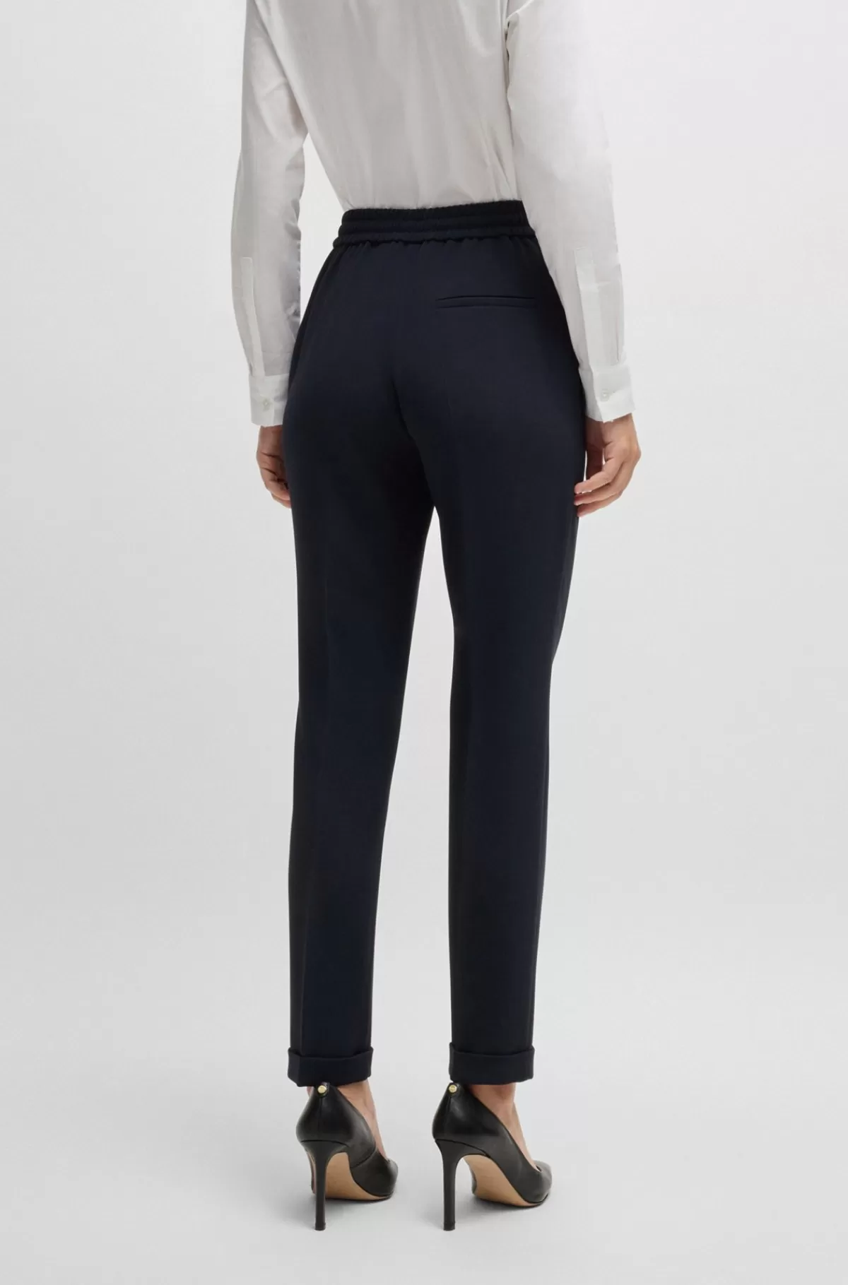 HUGO BOSS Regular Fit Bukser I Japansk Crepe Mørkeblå Clearance