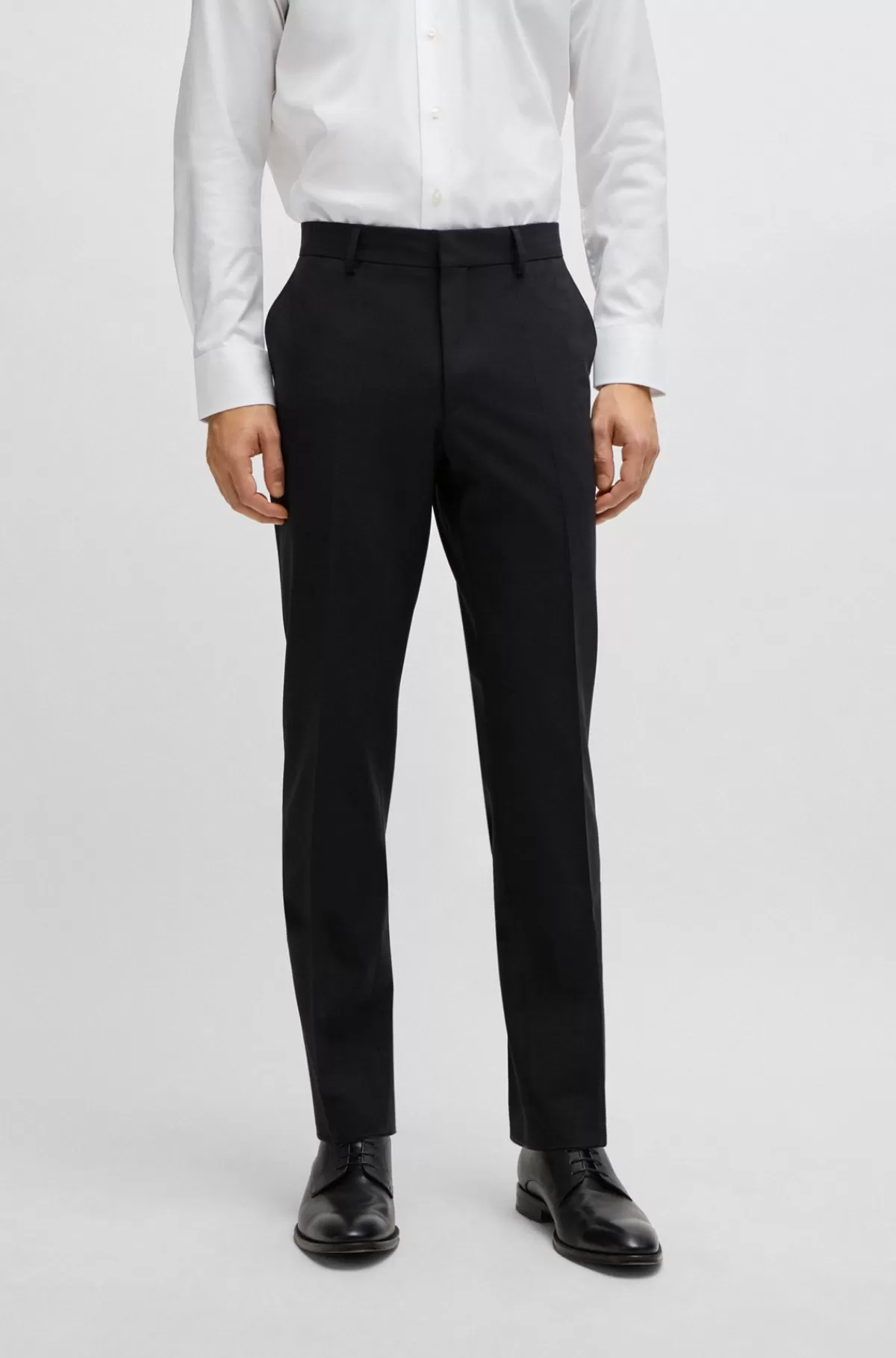 HUGO BOSS Regular Fit Bukser I Ny Uld Med Stræk Mørkegrå Outlet