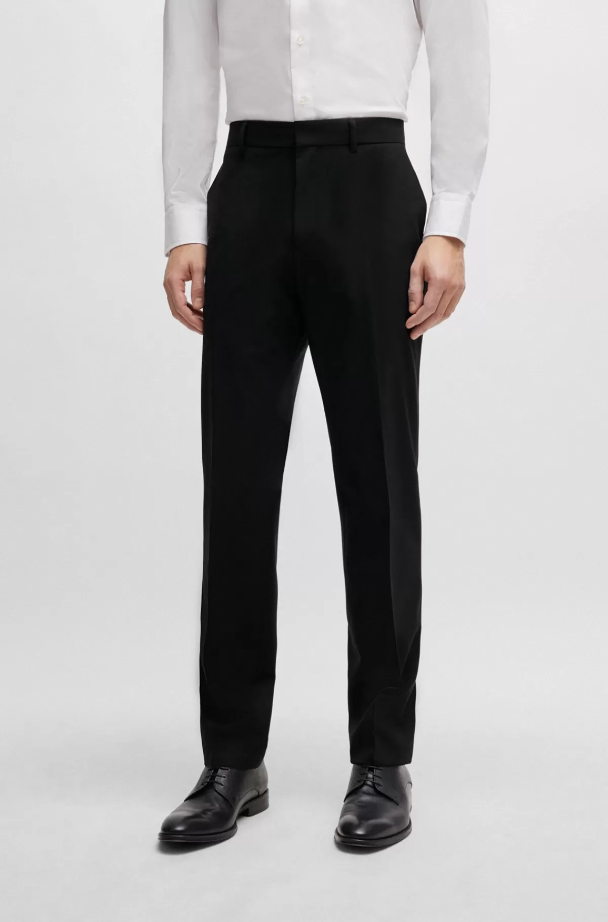 HUGO BOSS Regular Fit Bukser I Ny Uld Med Stræk Sort Cheap