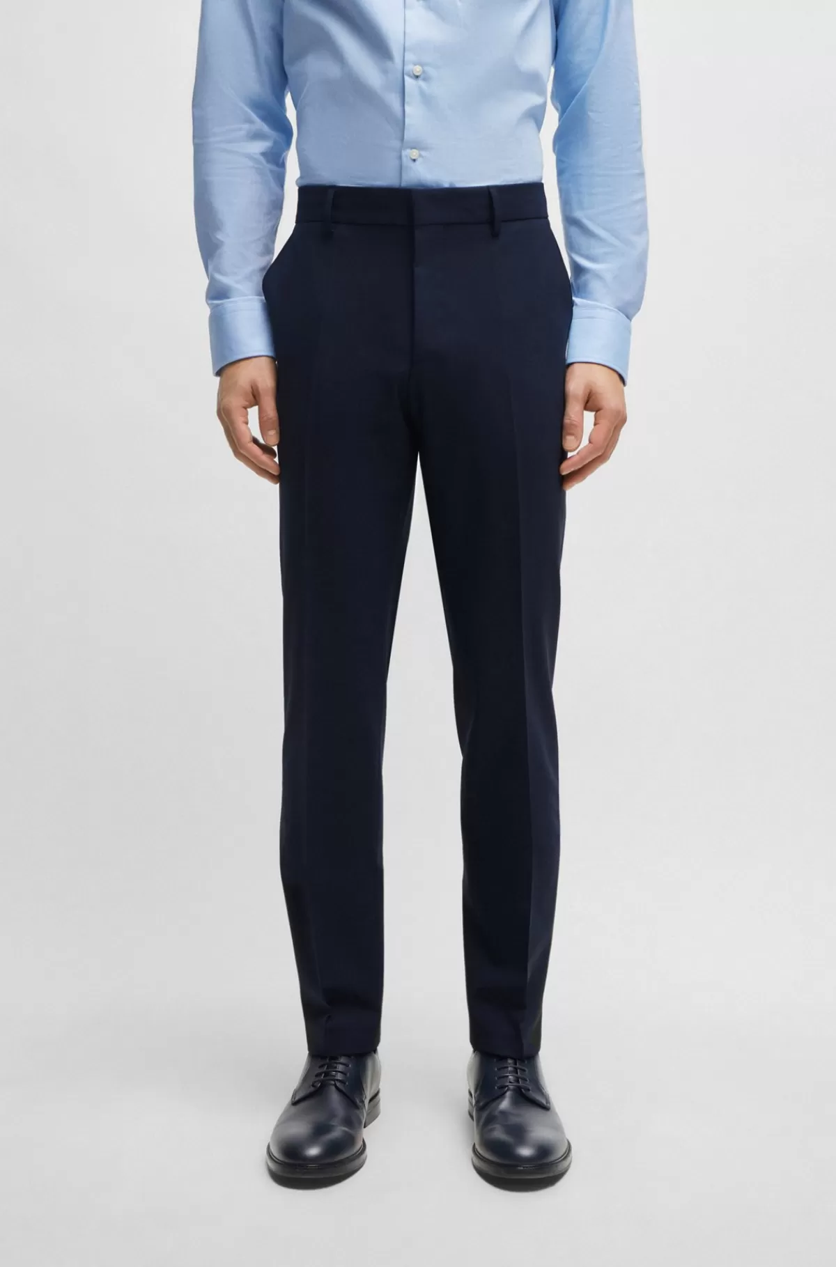 HUGO BOSS Regular Fit Bukser I Ny Uld Med Stræk Mørkeblå Flash Sale