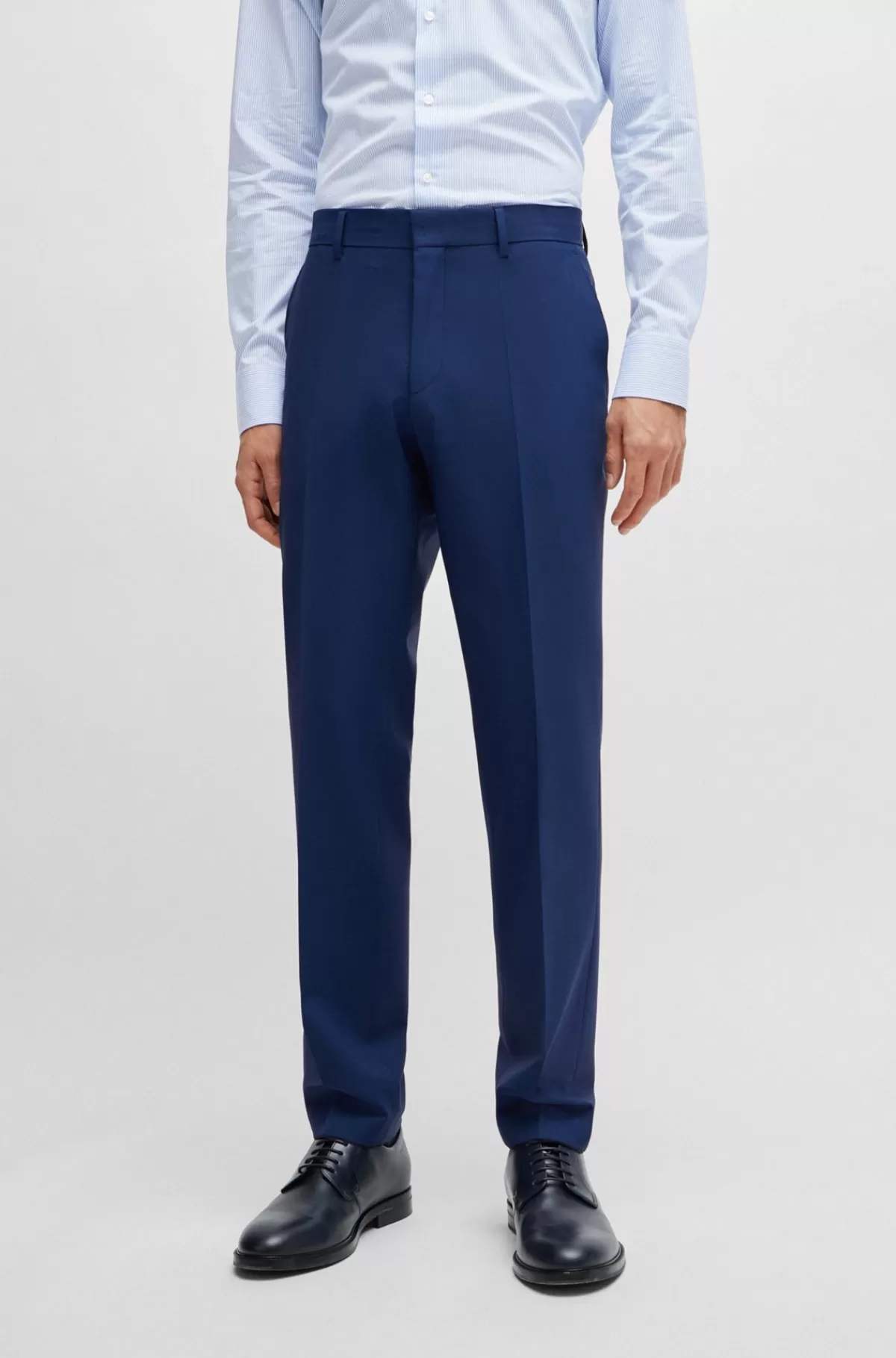 HUGO BOSS Regular Fit Bukser I Ny Uld Med Stræk Blå Cheap