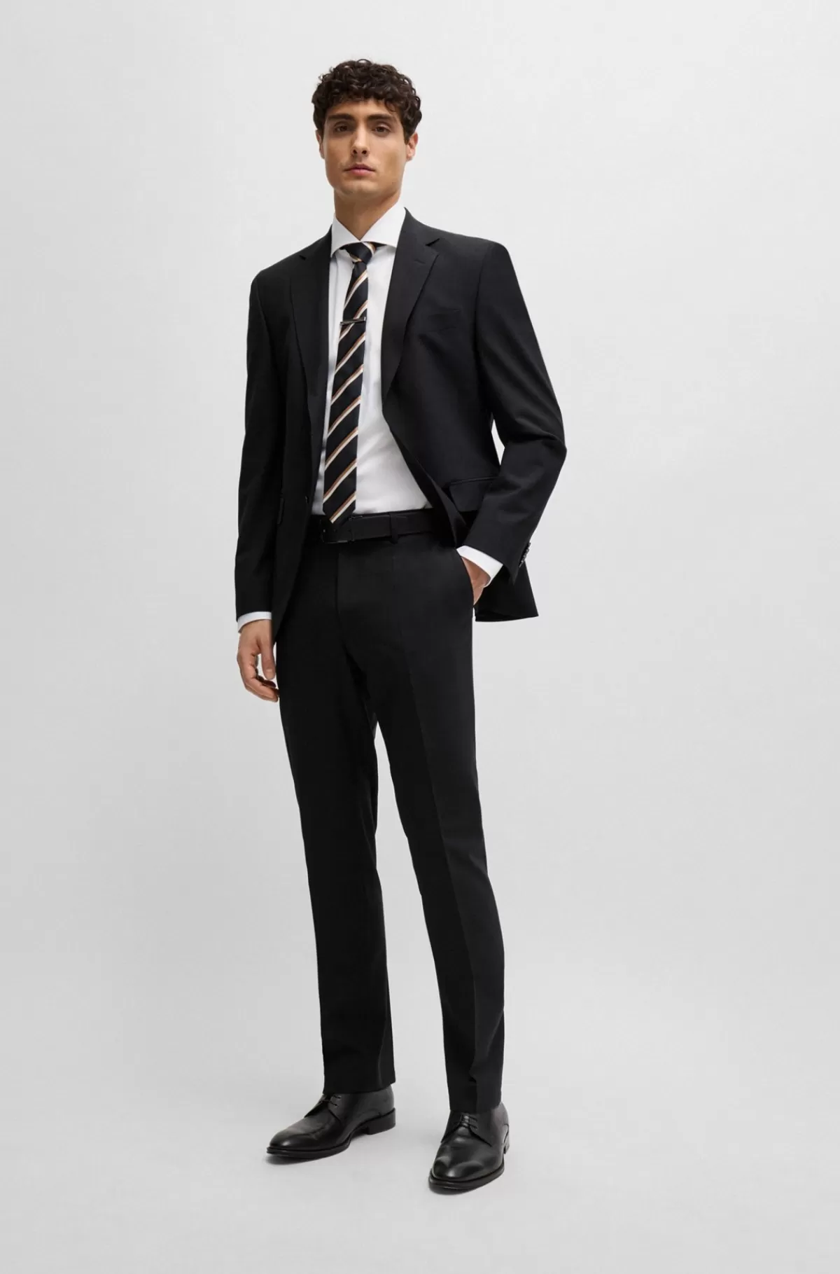 HUGO BOSS Regular Fit Bukser I Ny Uld Med Stræk Mørkegrå Outlet