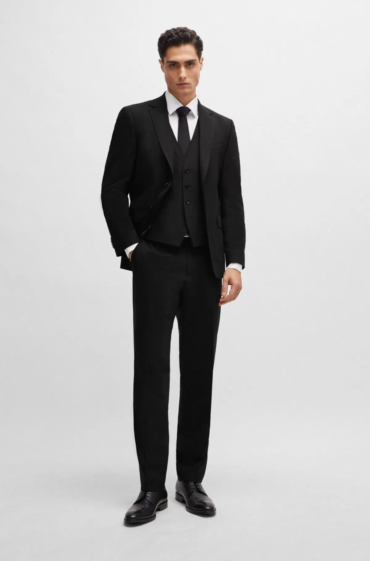 HUGO BOSS Regular Fit Bukser I Ny Uld Med Stræk Sort Cheap