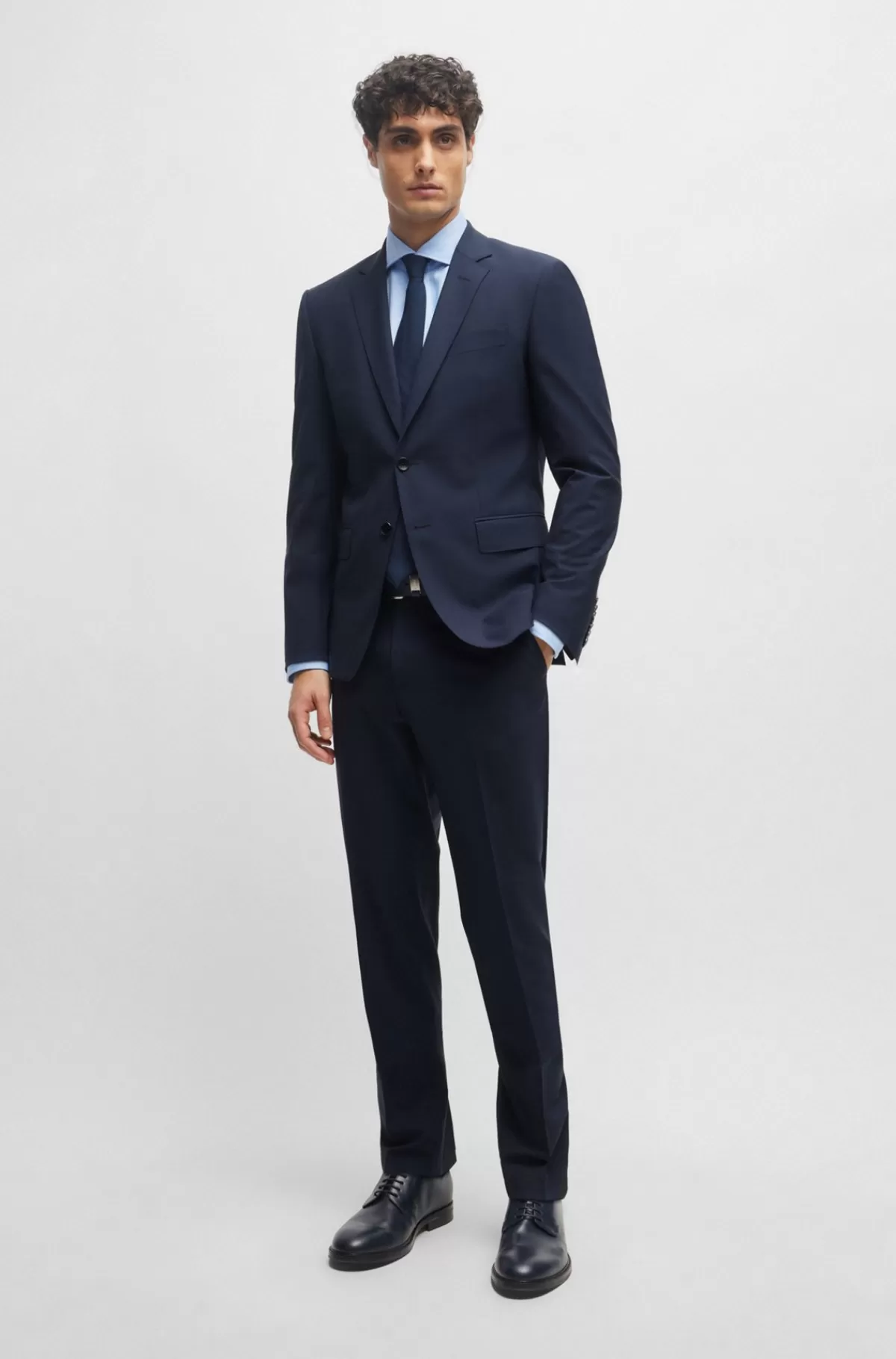 HUGO BOSS Regular Fit Bukser I Ny Uld Med Stræk Mørkeblå Flash Sale